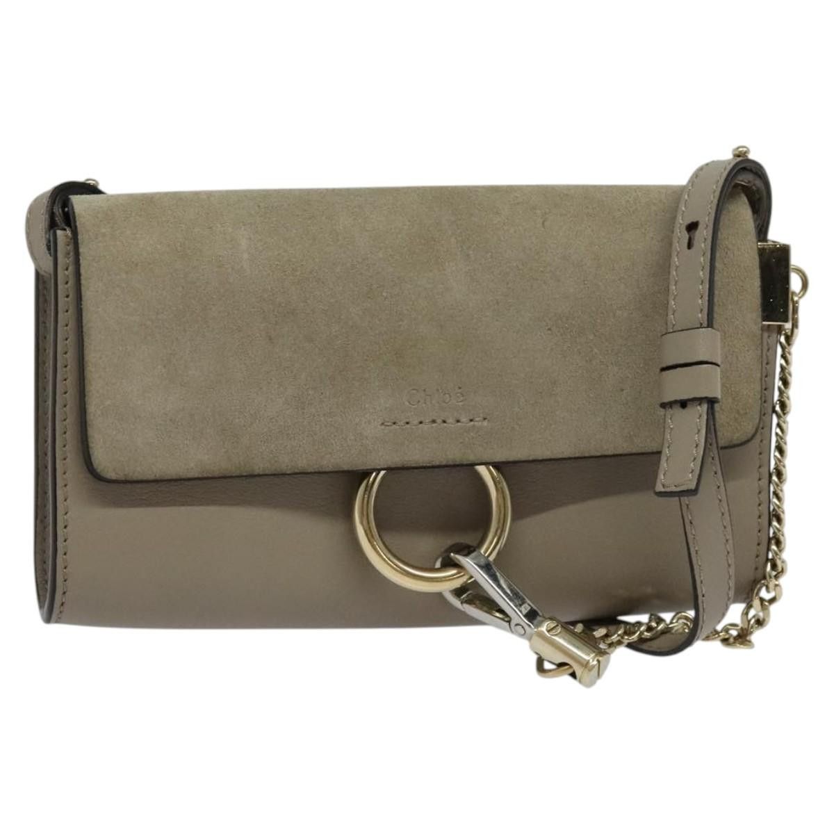 Chloe Fay Shoulder Bag Suede Leather Gray Gold Auth Sw538 in Gray/Gold, Women's