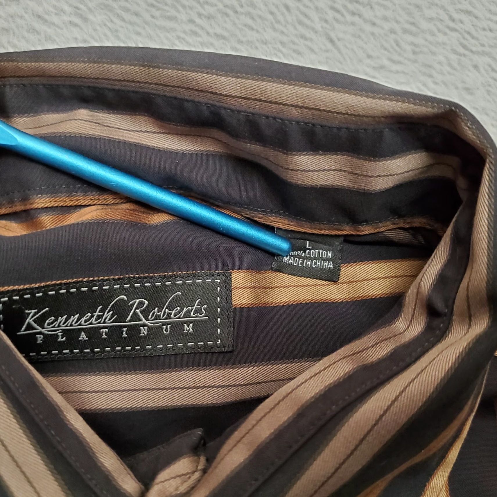 Vintage VINTAGE Kenneth Roberts Shirt Mens L Brown 100% Cotton Platinum Long Sleeve Casual Striped Button-Up Tailored Designer Western Modern Mens Size US L / EU 52-54 / 3 - 6 Thumbnail