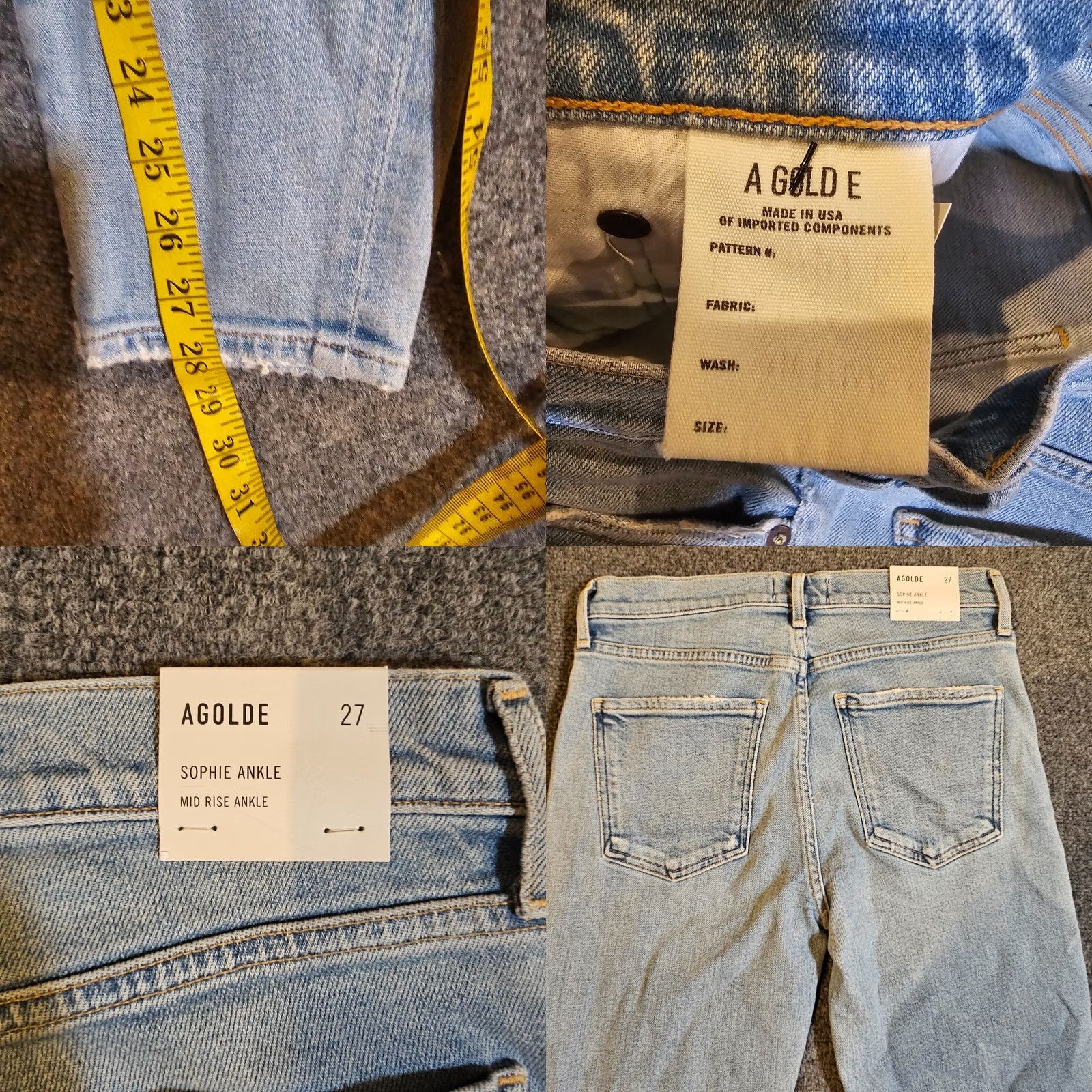 Agolde AGOLDE Jeans Sophie Ankle Mid Rise Lightwash Blue 27 Women's Denim 5-Pocket Regular Fit Black? Size 27" / US 4 / IT 40 - 8 Thumbnail