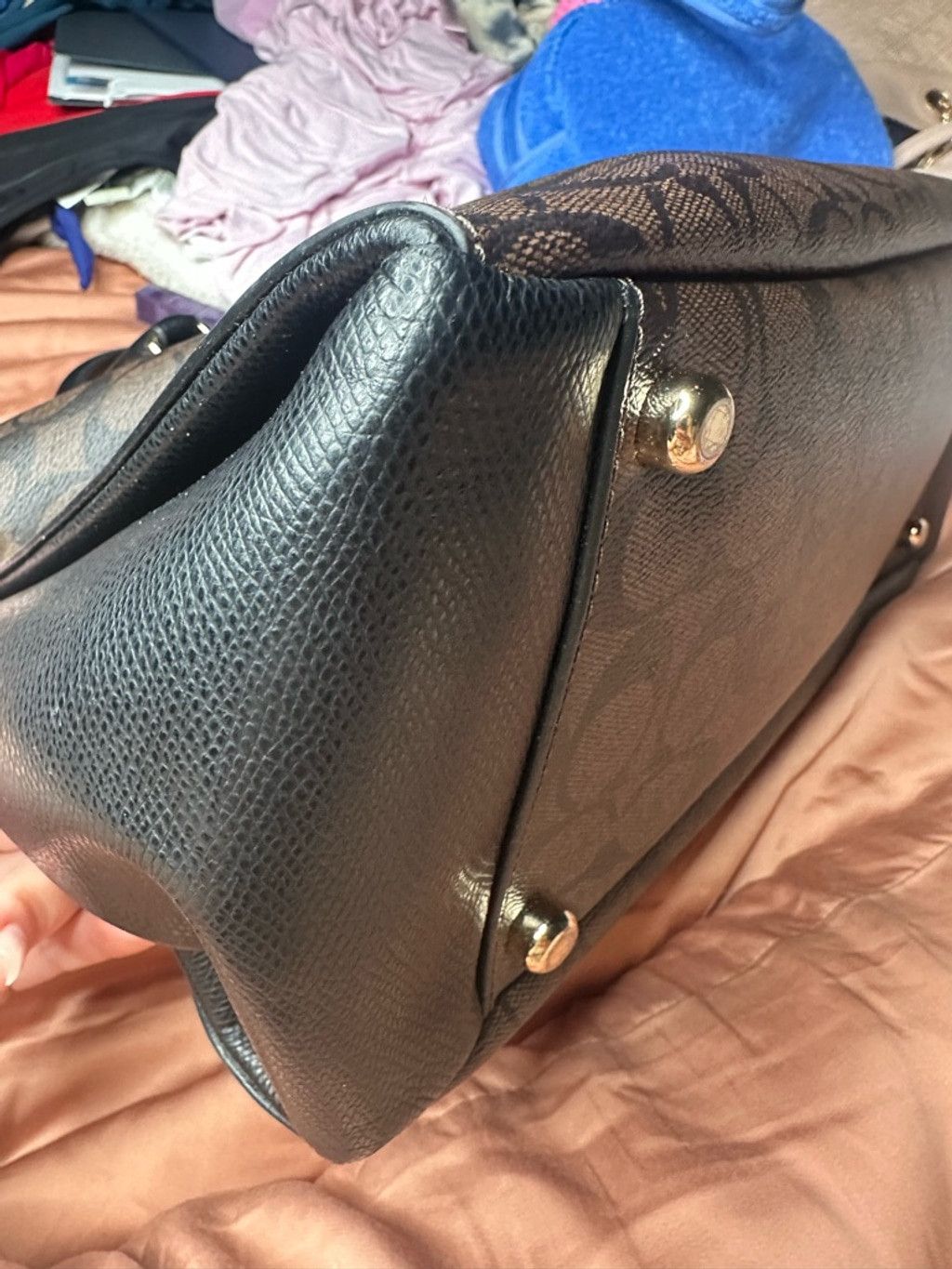 Coach COACH MORGAN SATCHEL SIGNATURE Black Brown CC Logo Purse EUC Size ONE SIZE - 8 Thumbnail