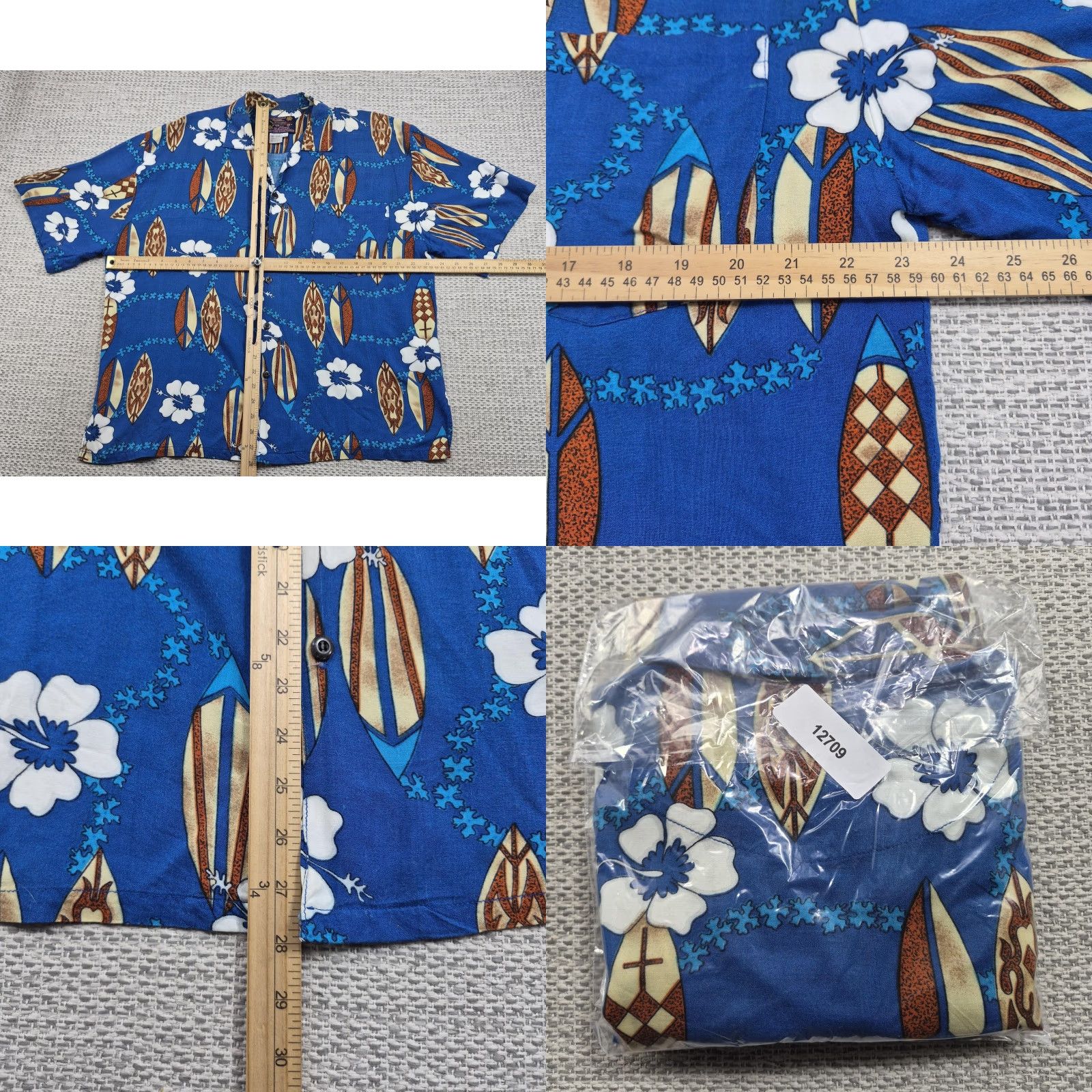 Vintage VINTAGE Basix Button Up Shirt Mens Large Blue Hawaiian Surfboard Floral Rayon Shirt Size US L / EU 52-54 / 3 - 8 Thumbnail