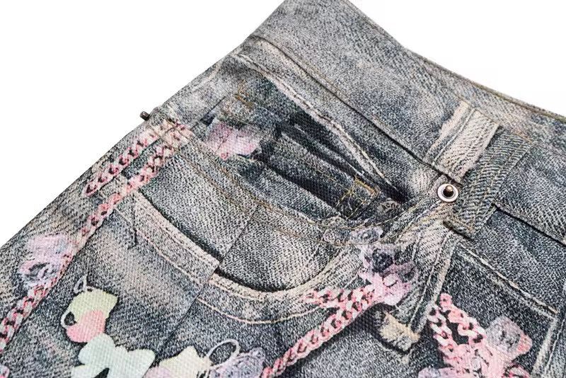 Design Blue 3D Printed Chain Washed Baggy Jeans