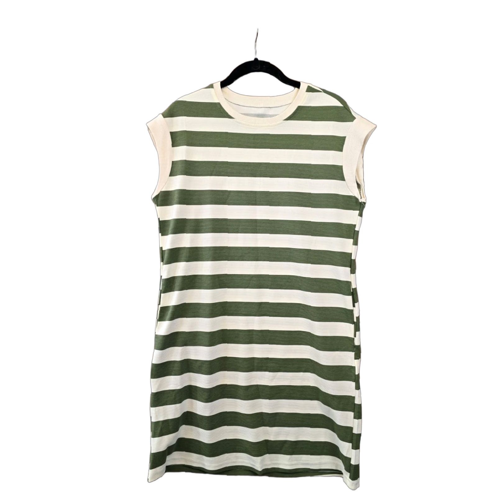 Vintage Womens T Shirt Dress - Striped Casual Summer Knee Length Pockets Green White Sz S - Lightweight, Sleeveless, Pullover Dress Size S / US 4 / IT 40 - 1 Thumbnail