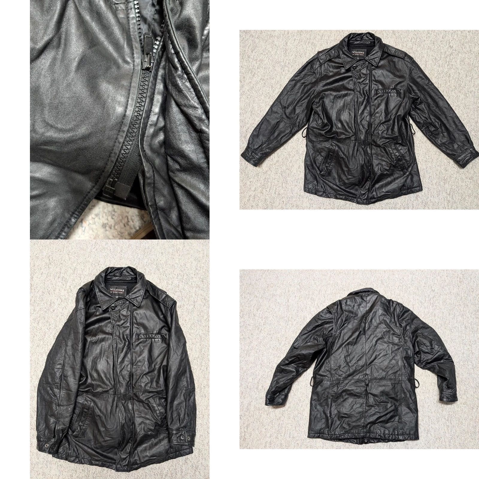 Vintage VINTAGE Wilsons Leather jacket coat Mens L 44 Black leather belt zip belted 1990s Y2K supple belted Size US L / EU 52-54 / 3 - 8 Thumbnail