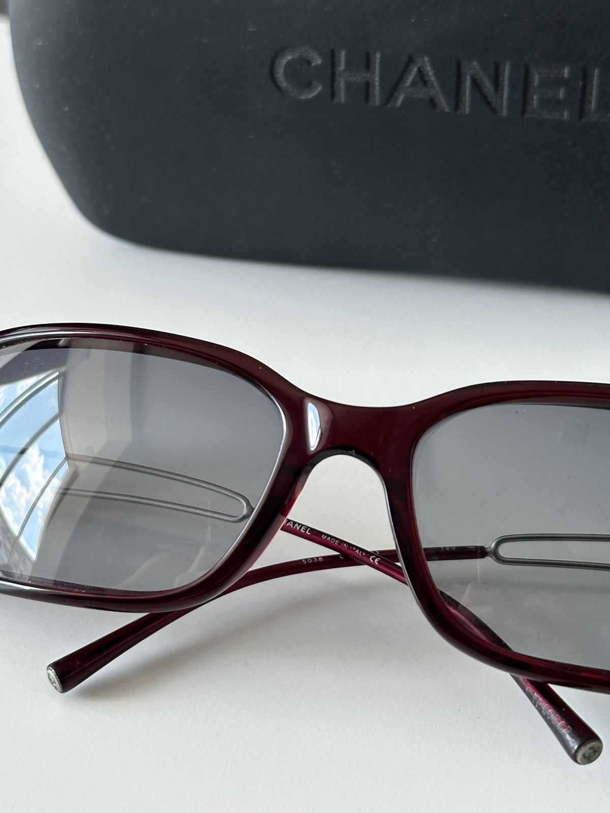 Vintage CHANEL Burgundy Rectangular Blue Leans Sunglasses 5038 Y2K Size ONE SIZE - 7 Thumbnail