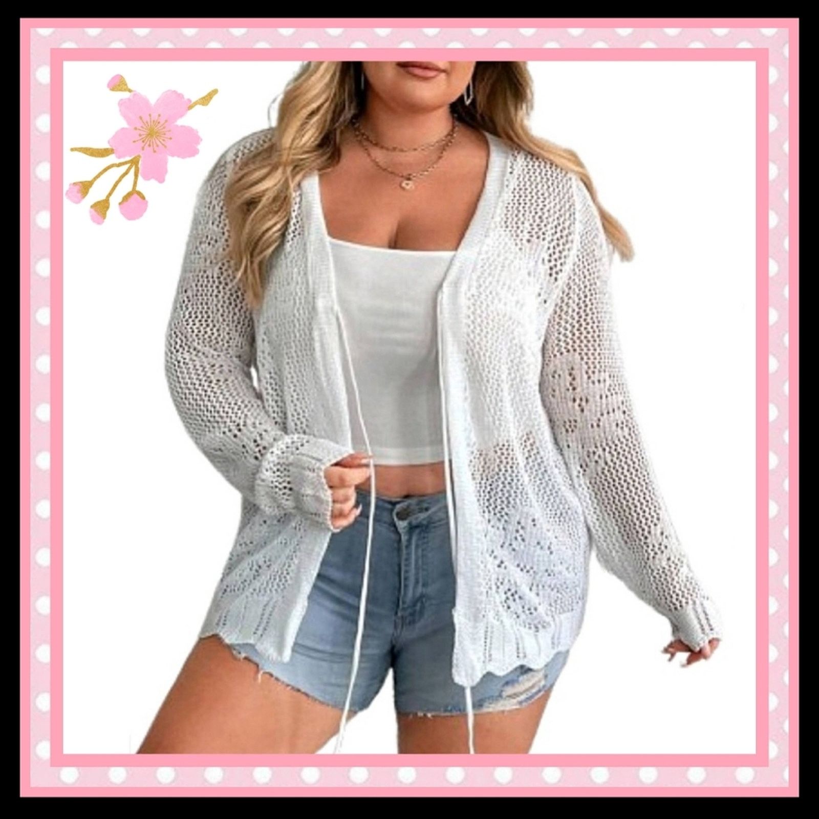 Shein OFF-WHITE ☆ CROCHET STYLE ☆ TIE FRONT ☆ CARDIGAN 4x ☆ NWT Size 4XL / US 24-26 - 1 Thumbnail