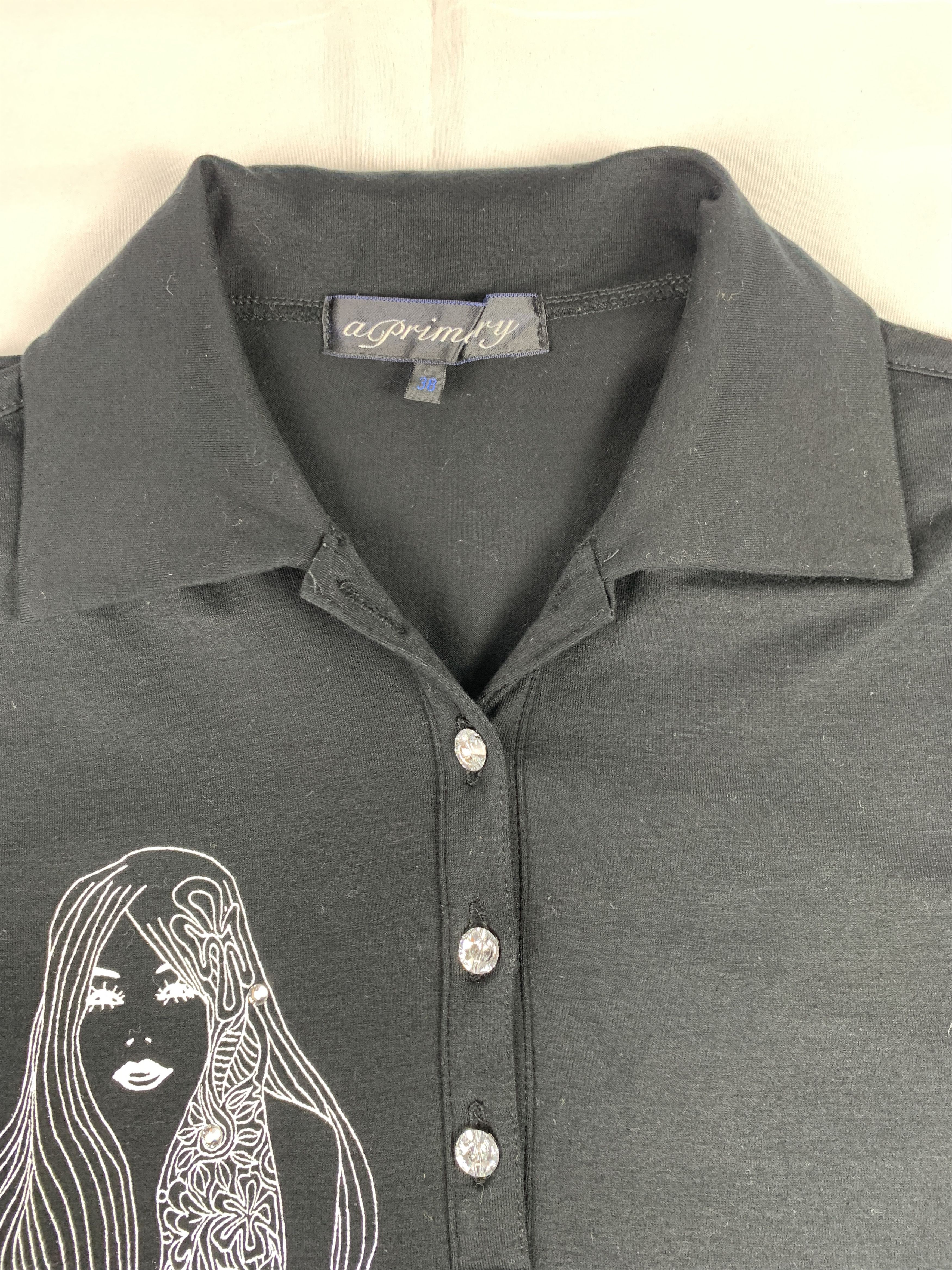 Japanese Brand y2k A Primary Japan Black Girl Printed Fitted Polo (S) Size S / US 4 / IT 40 - 7 Thumbnail