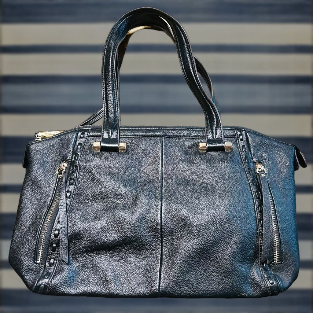 Vintage VINTAGE Black Pebbled Leather Shoulder Bag Hobo Purse Handbag Zippers Women B. Makowsky Size ONE SIZE - 1 Thumbnail