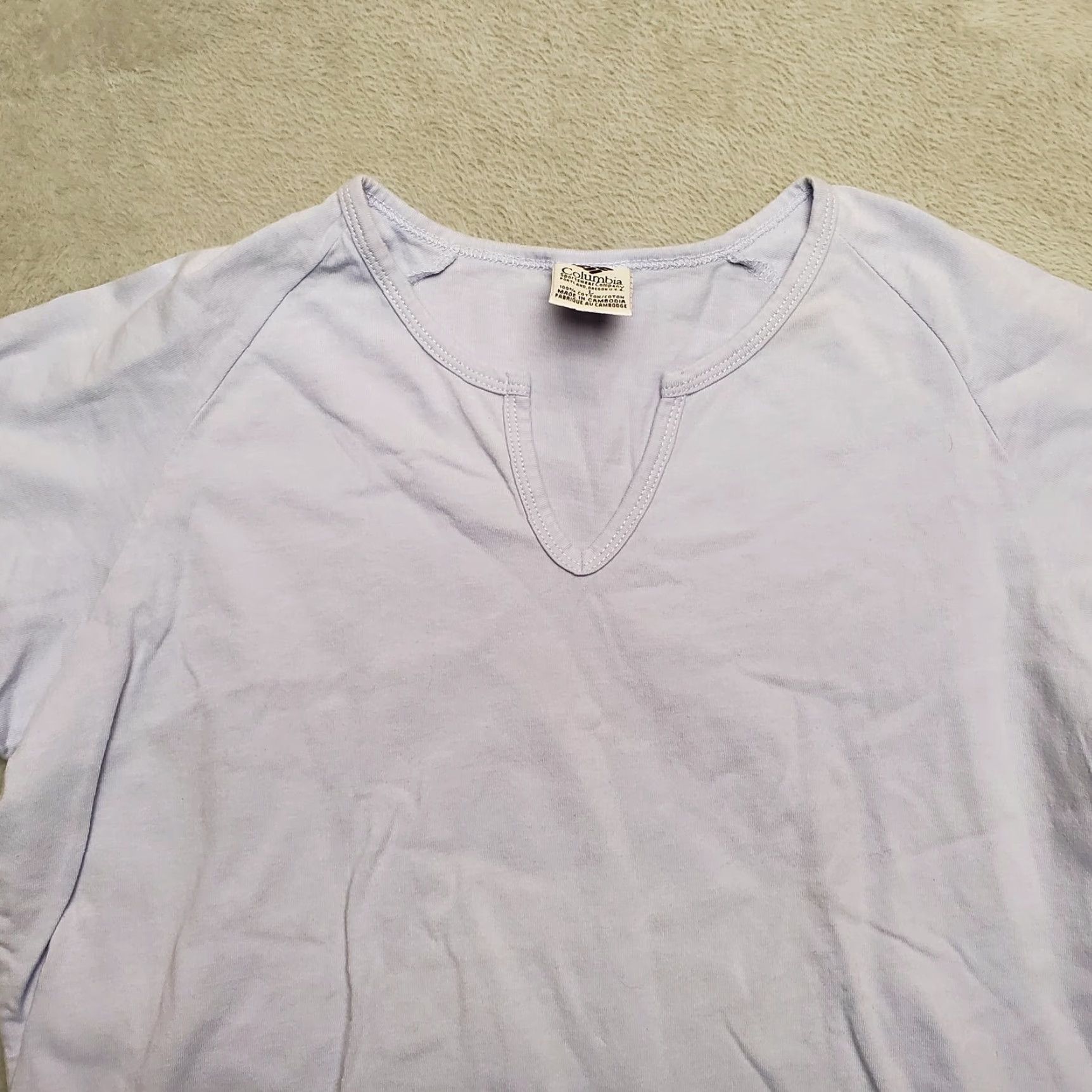 Vintage Columbia Shirt Women L Purple 100% Cotton Short Sleeve Casual Tee Top Size L / US 10 / IT 46 - 2 Thumbnail