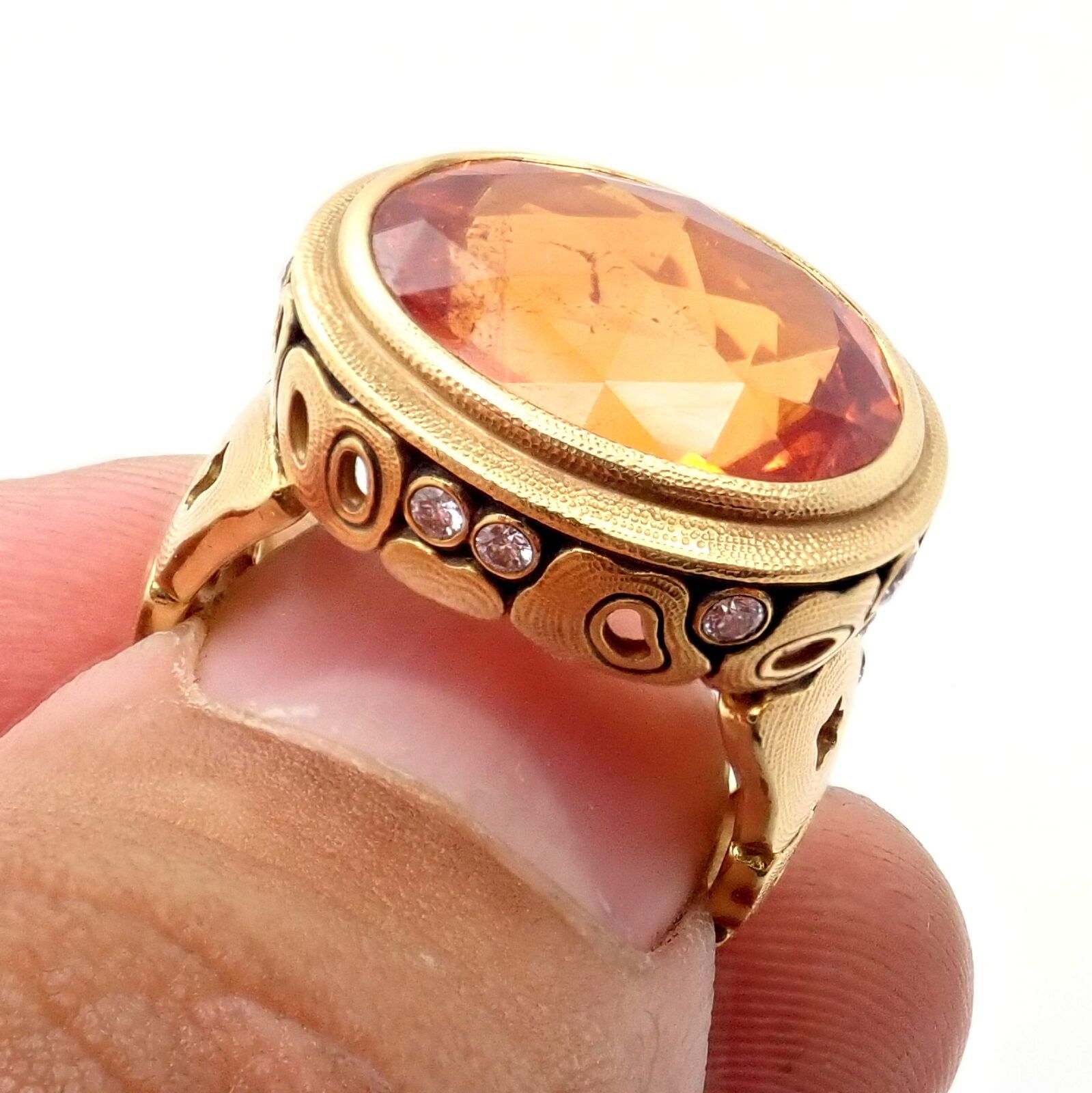 Yellow Gold Diamond Windows Large Orange Spessartite Ring