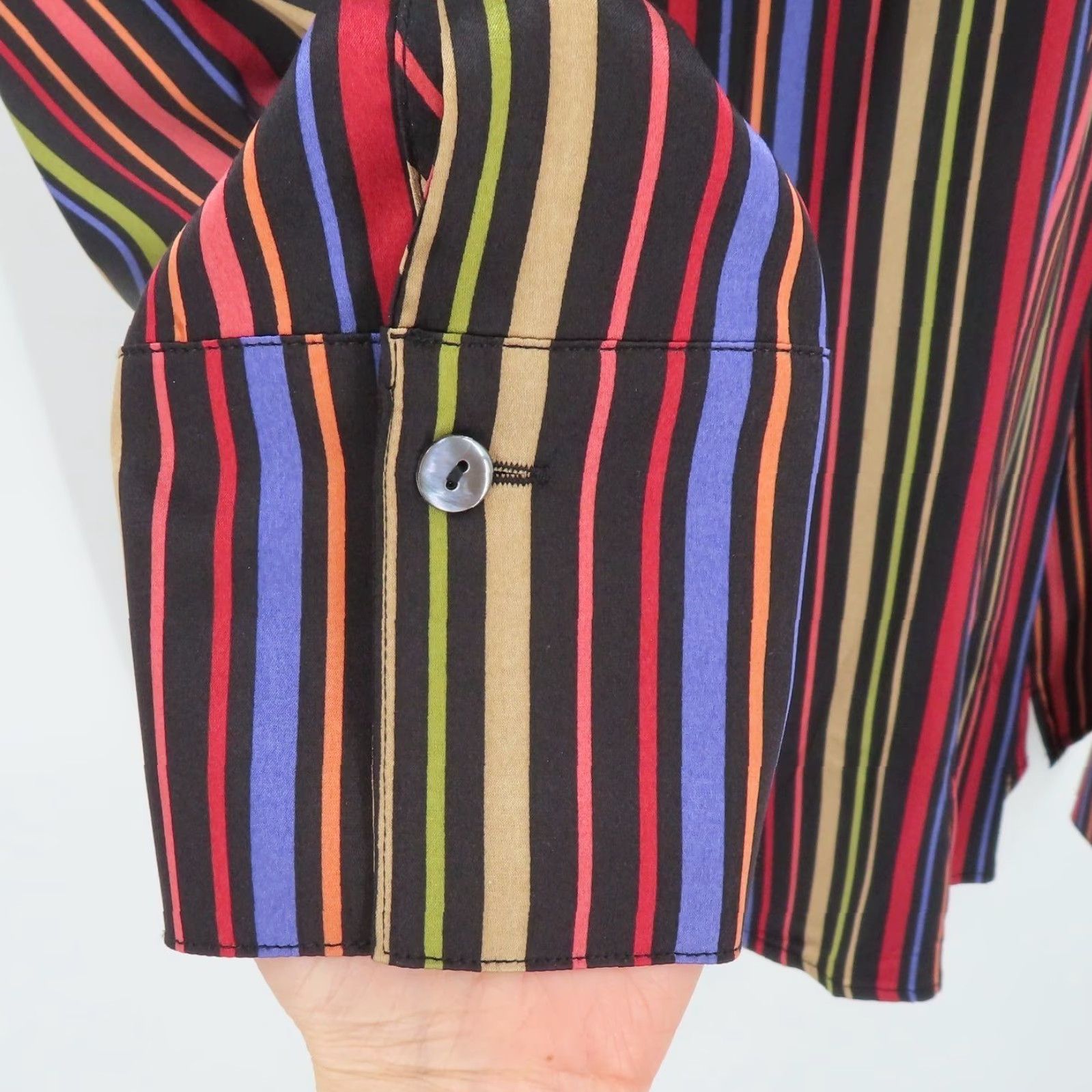 Talbots Talbots Petites 10P Silk Blend Rainbow Striped Collar Button Shirt Womens Pets 10P Multicolor Button-Up Shirt Array Fashion Size L / US 10 / IT 46 - 4 Thumbnail