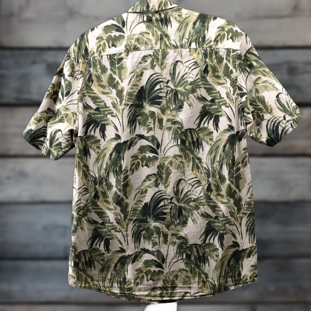 H&M H&M Hawaiian Shirt Mens S Cotton Lightweight Palm Print Short Sleeve Beige Green Shirt Size US S / EU 44-46 / 1 - 1 Thumbnail