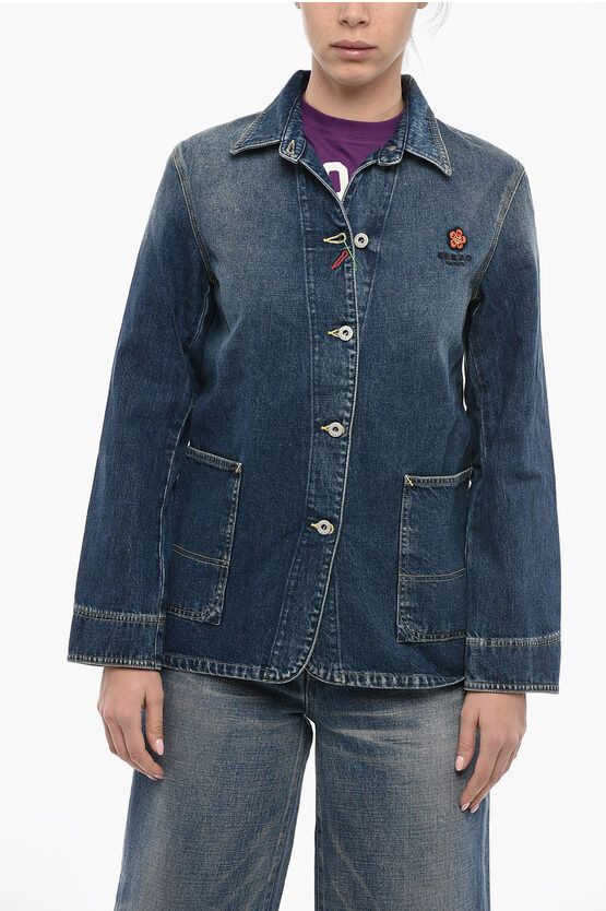 image of Kenzo Stone Washed Workwear Denim Blazer in Blue, Women's (Size Small)