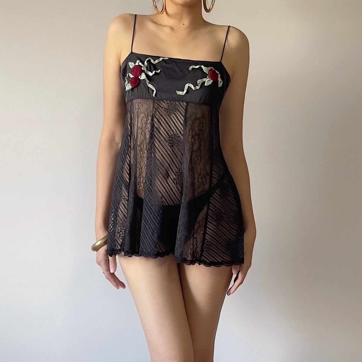 Victoria's Secret Vintage Black Silk & Lace Mini Slip Dress (S-M) Size M / US 6-8 / IT 42-44 - 1 Thumbnail