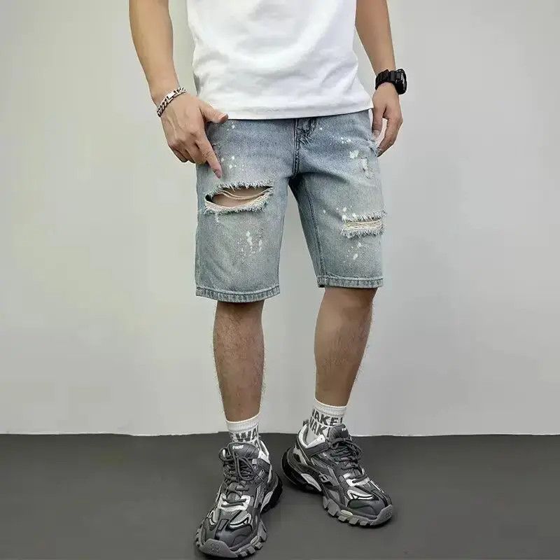 Japanese Brand Retro splashed ink ripped denim shorts Size US 32 / EU 48 - 1 Thumbnail