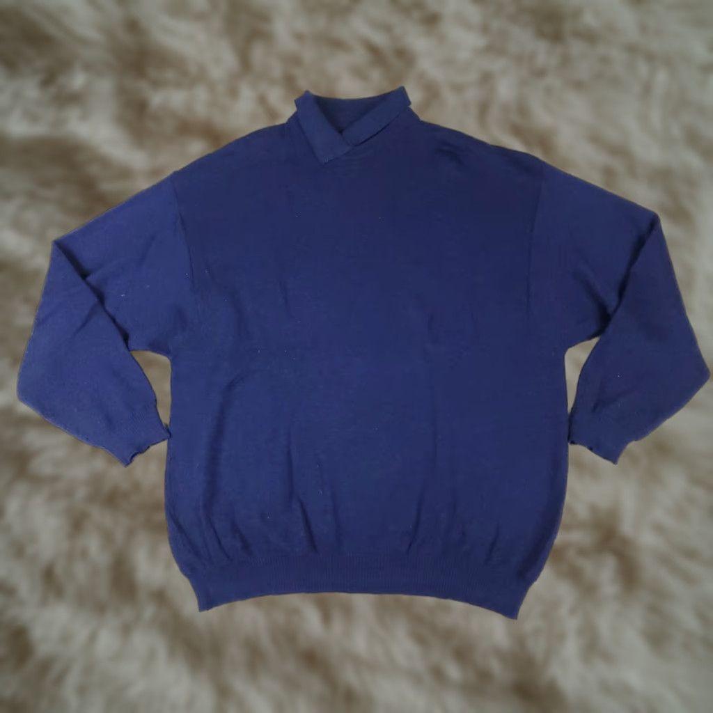 VINTAGE Benetton Sweater Mens XL Blue Wool Collared Pullover Sweatshirt