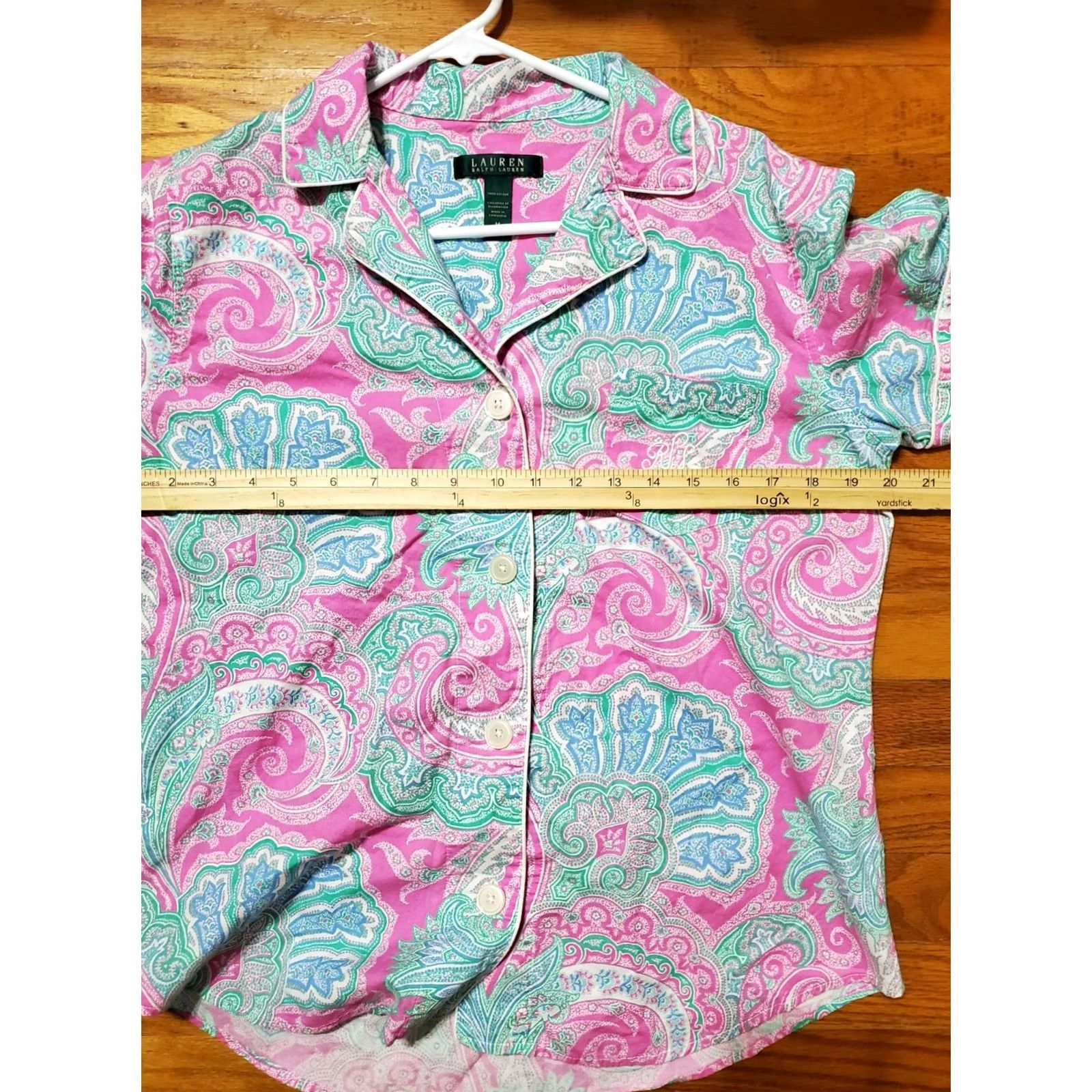 Ralph Lauren Lauren Ralph Lauren Paisley Short Sleeve Top Button-Up Cotton Pink M Womens Regular Shirt Size M / US 6-8 / IT 42-44 - 7 Thumbnail