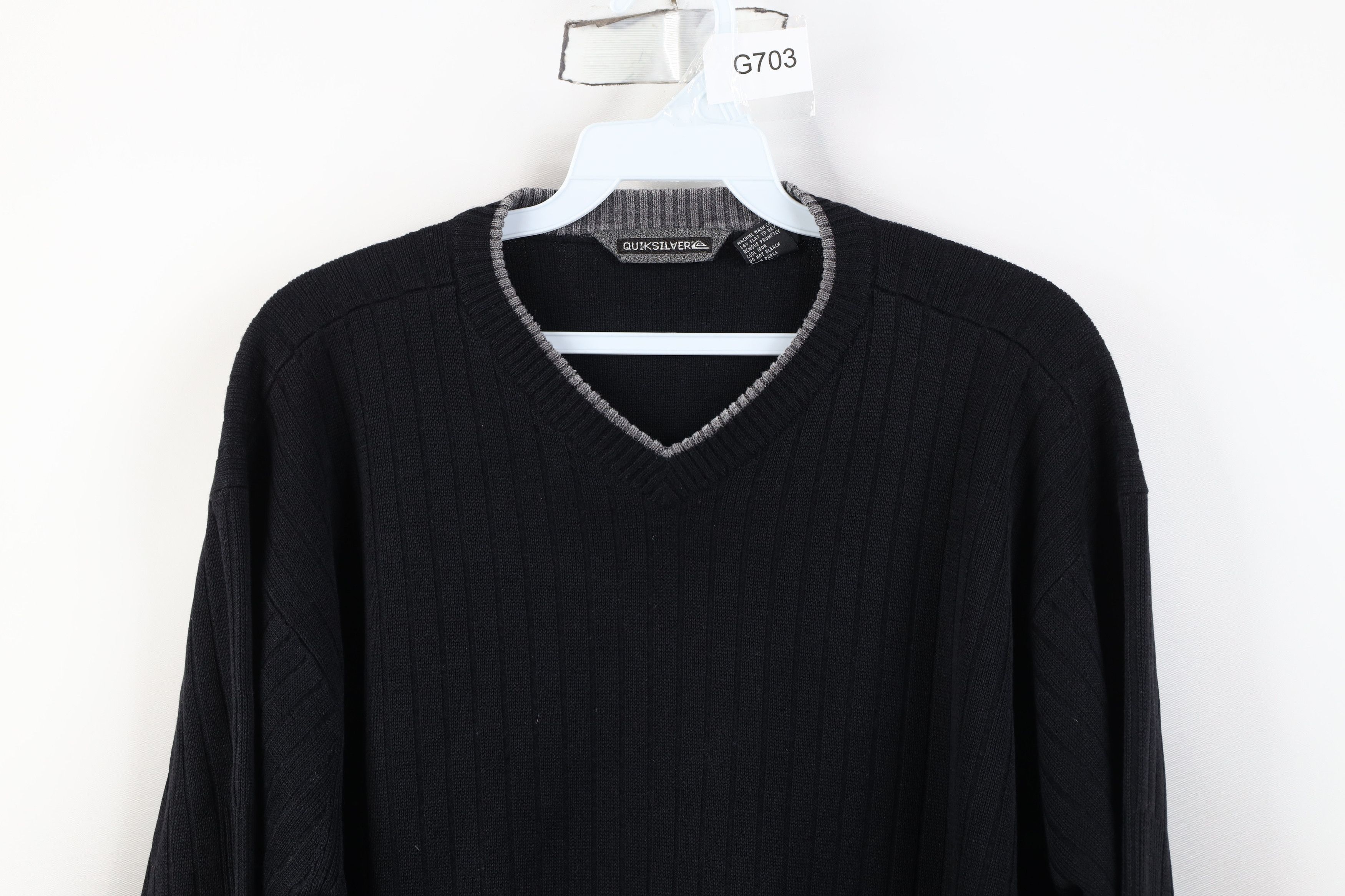 Quiksilver Vintage 90s Y2K Quiksilver Surfing Knit V-Neck Sweater Black Size US L / EU 52-54 / 3 - 2 Thumbnail