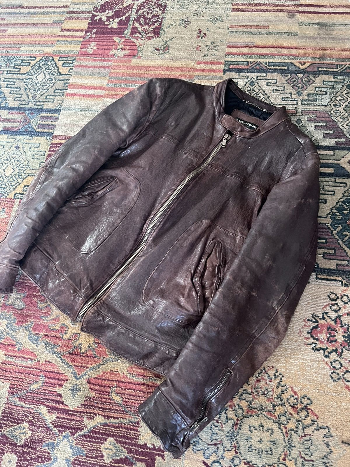 Dolce & Gabbana Dolce & Gabbana - Vintage Leather Jacket Brown Faded Size US M / EU 48-50 / 2 - 3 Thumbnail