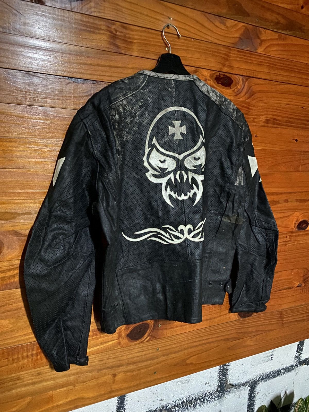 Japanese Brand SRAI Moto Black Leather Skull Jacket – Gothic Cross Tribal Size US L / EU 52-54 / 3 - 11 Thumbnail
