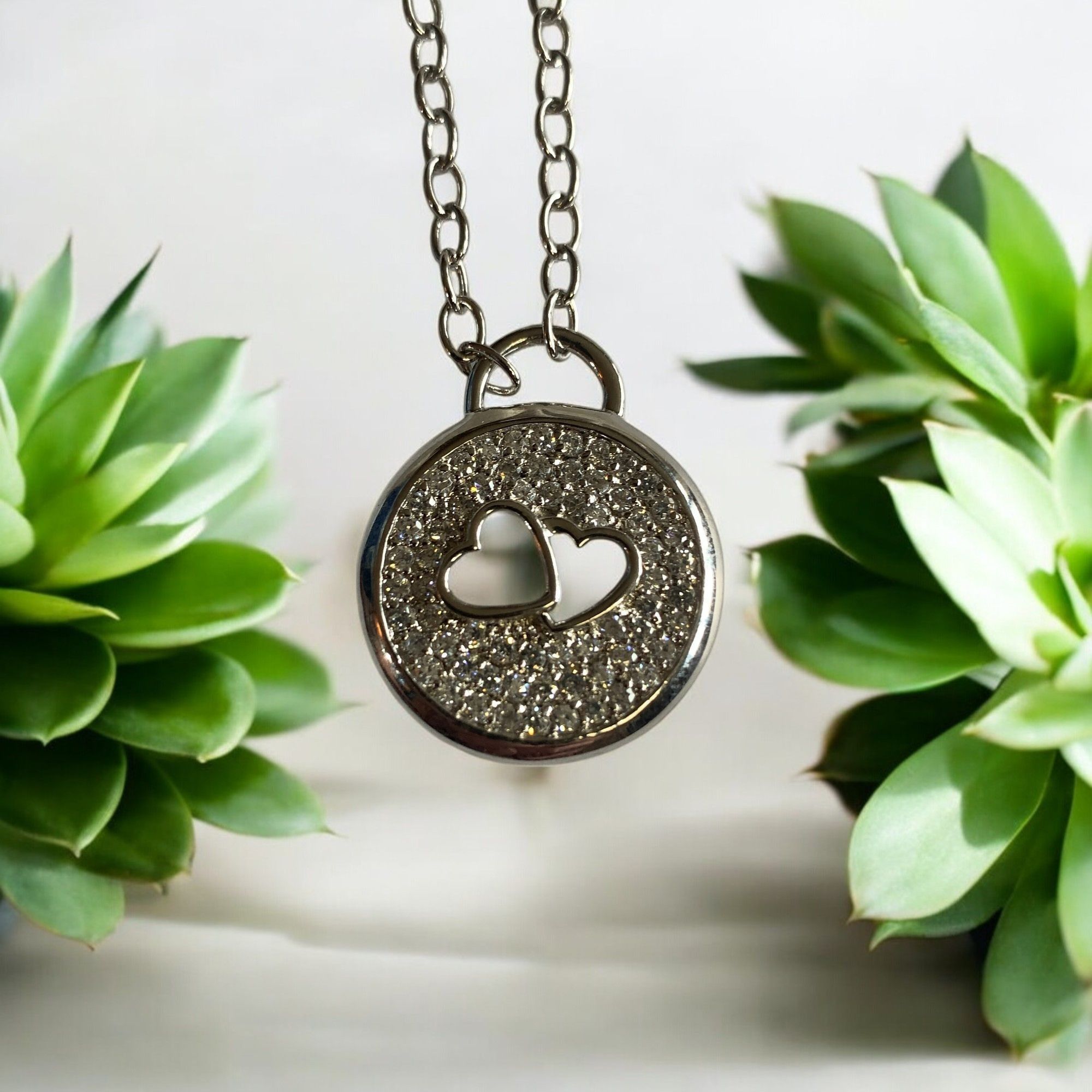 Designer Hearts and Cubic Zirconia Pendant on 16" Choker Chain Size ONE SIZE - 3 Thumbnail