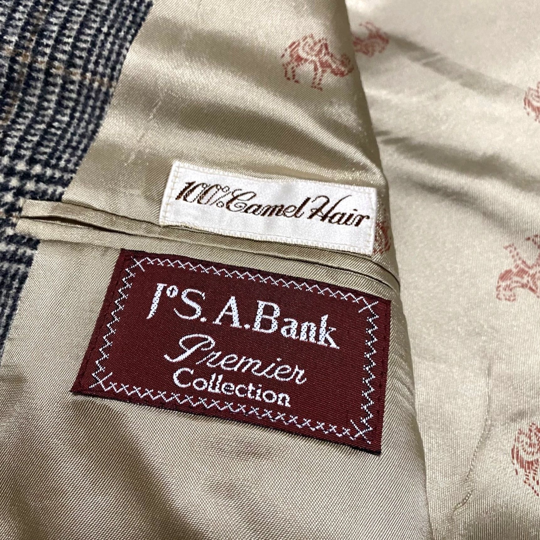 Jos. A. Bank Jos A. Bank Blazer Mens 2 Button Red Plaid Camel Hair 2 Piece Premier Jacket Notch Lapel 4-Button Chest 44in Regular Fits Mens Size 46R - 7 Thumbnail