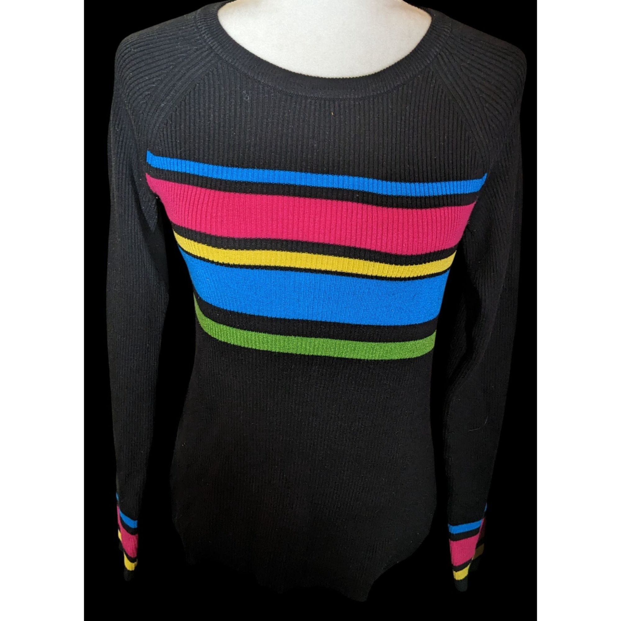 Other IZ Byer Black Knit Top With Vibrant Stripe Accents Size L / US 10 / IT 46 - 1 Thumbnail