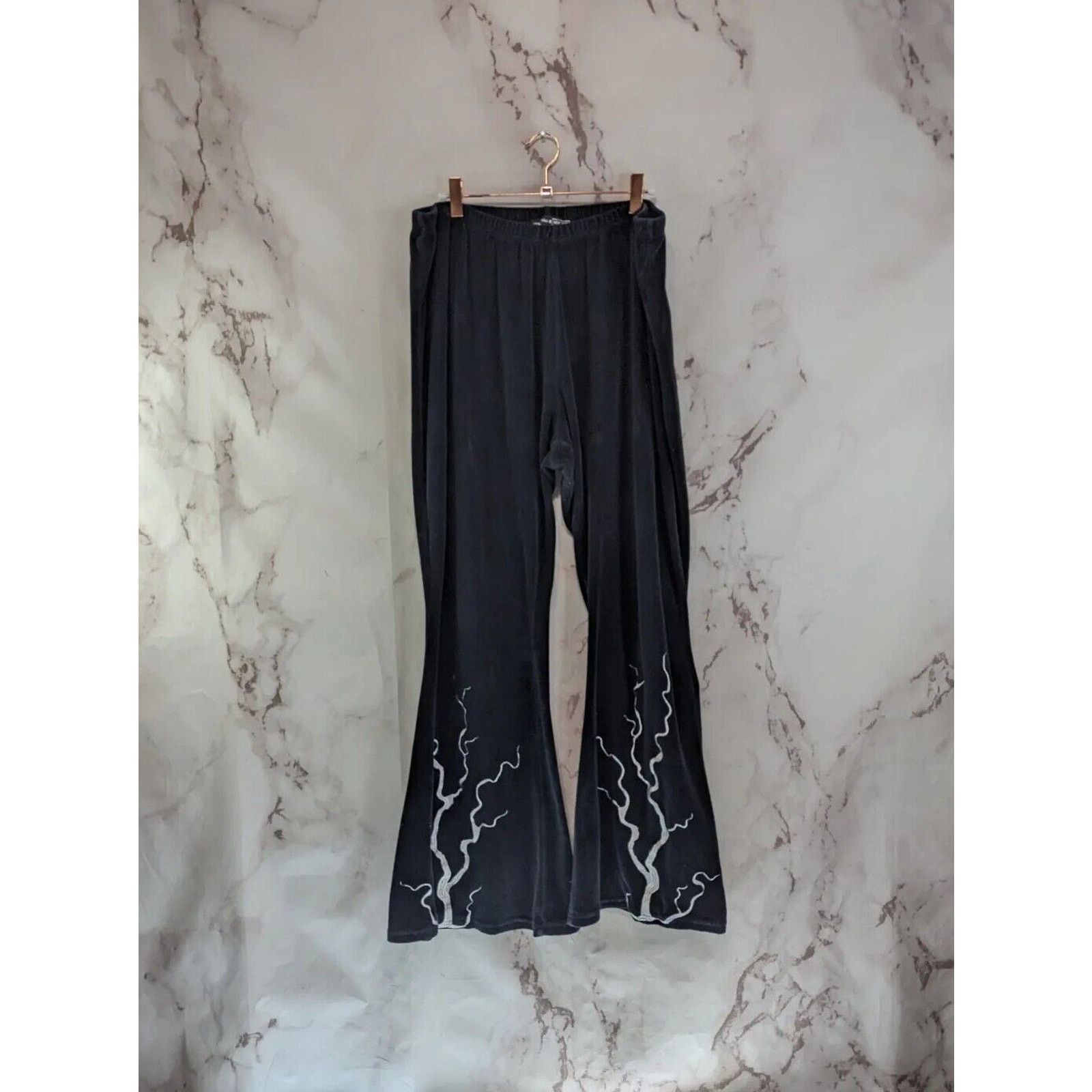 Dolls Kill Dolls Kill X Monsters Pants Women 2X Black Flare Velour Bat Size 42" / US 20 - 5 Thumbnail