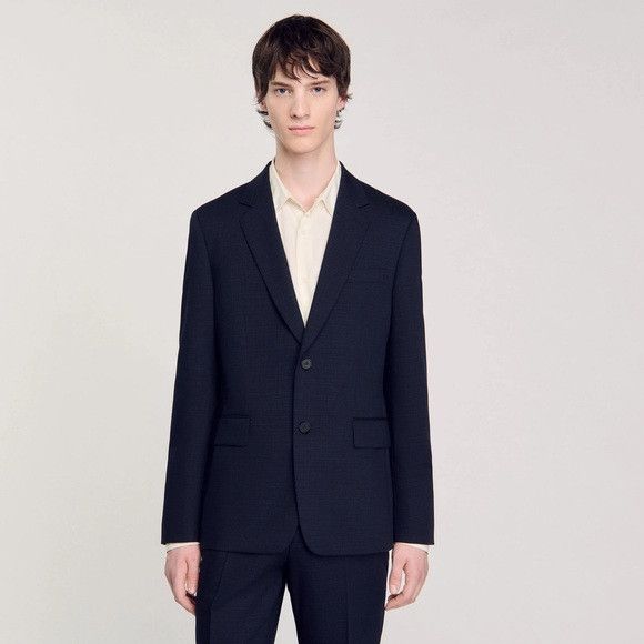 Sandro ✅SANDRO 48/M 100% wool blue blazer single breasted Size 48R - 1 Thumbnail
