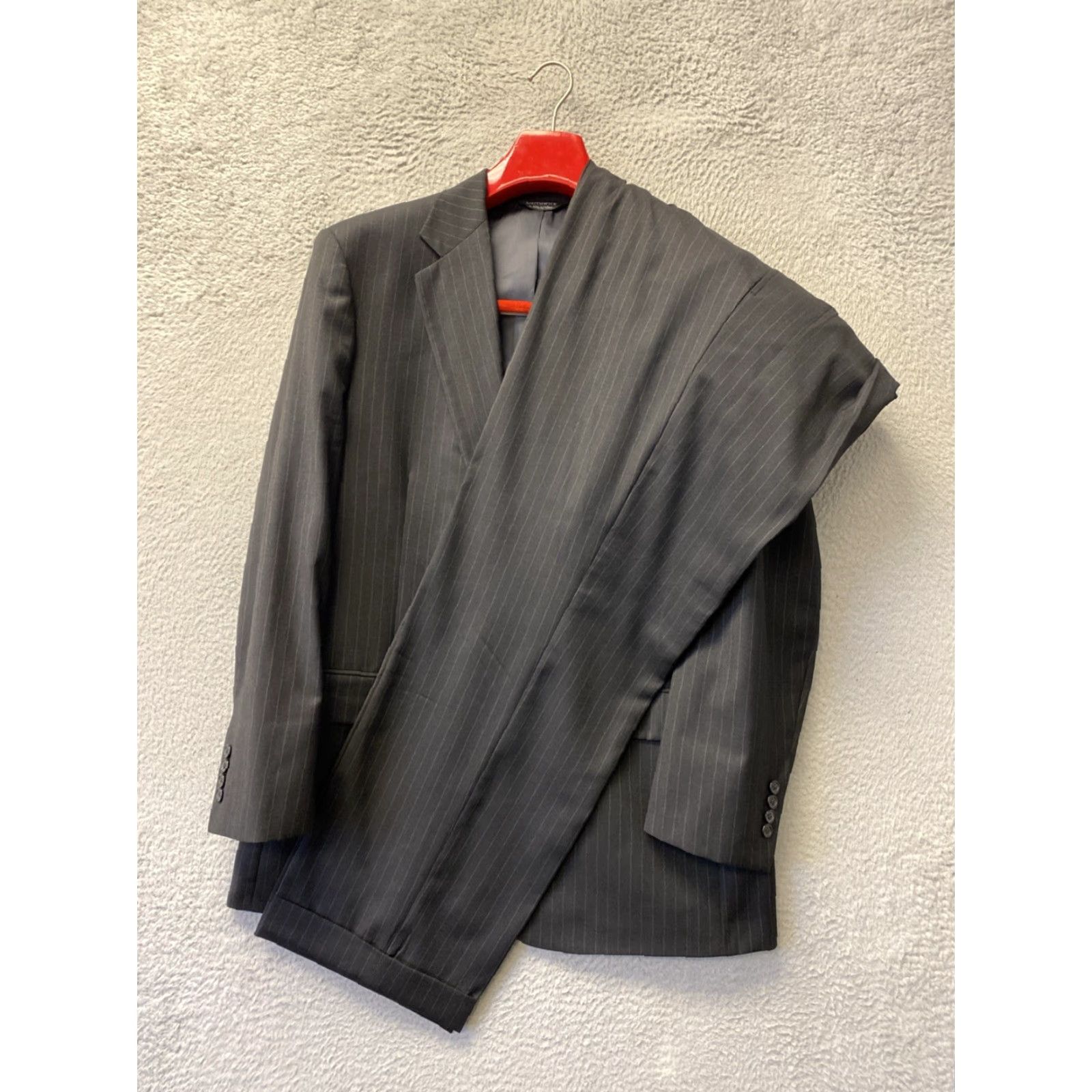 Southwick Southwick Wool Suit 43 R Pants 38x34 Men’s Gray Stripped USA 2 Piece Regular Wool Suit Size 46R - 2 Thumbnail