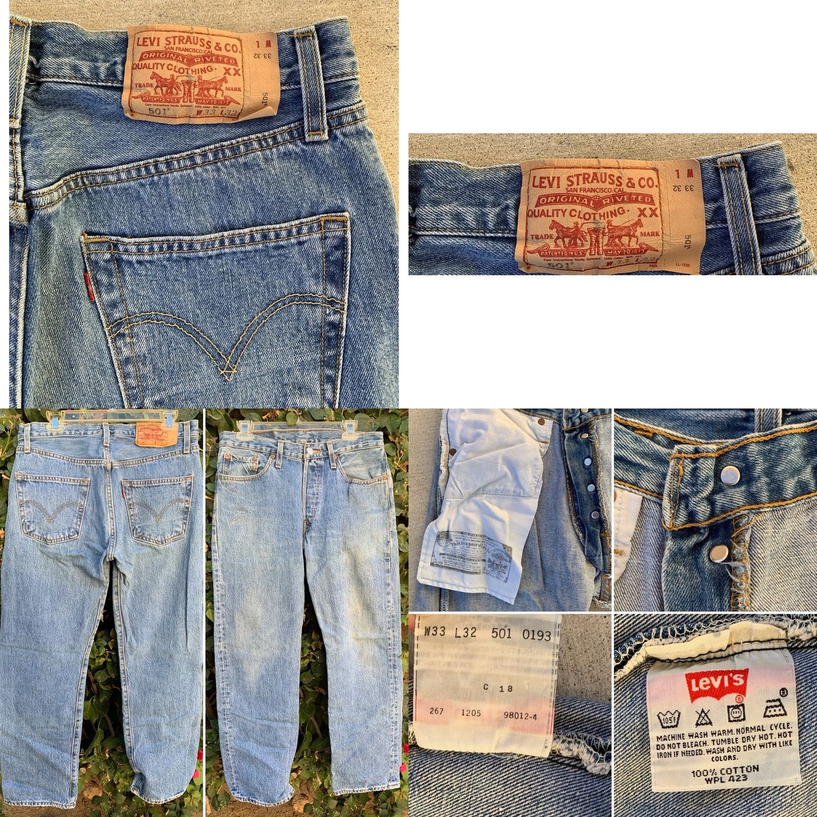 Levi's VINTAGE Levi's 501 Jeans Button Fly Regular Size 33 Men Blue Denim 5-Pocket 31.75 Inseam 33.5 W 32 Measures 31.75 retro 90s Mens Size US 33 - 9 Thumbnail