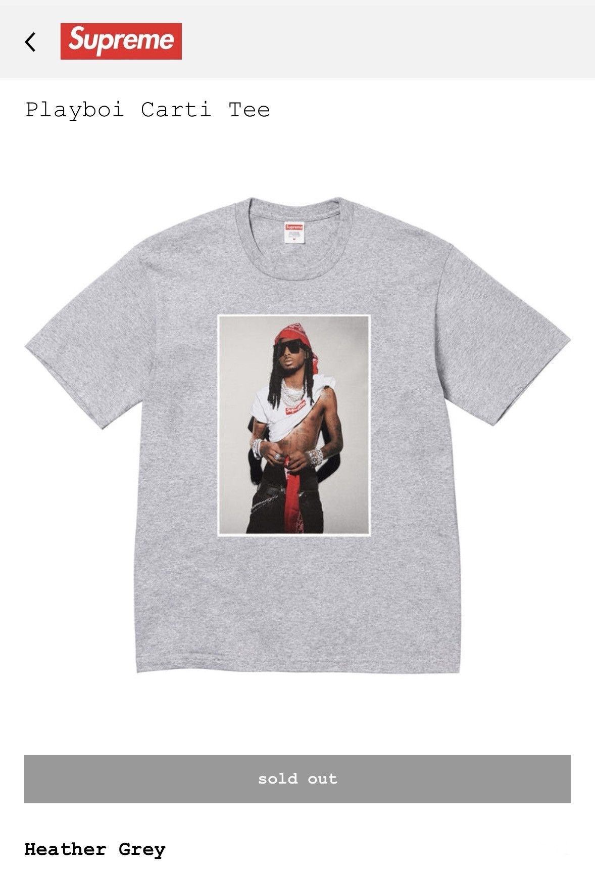 メ*7様 Supreme Playboi Carti Tee Heather g Supreme Playboi Carti Tee Heather Grey