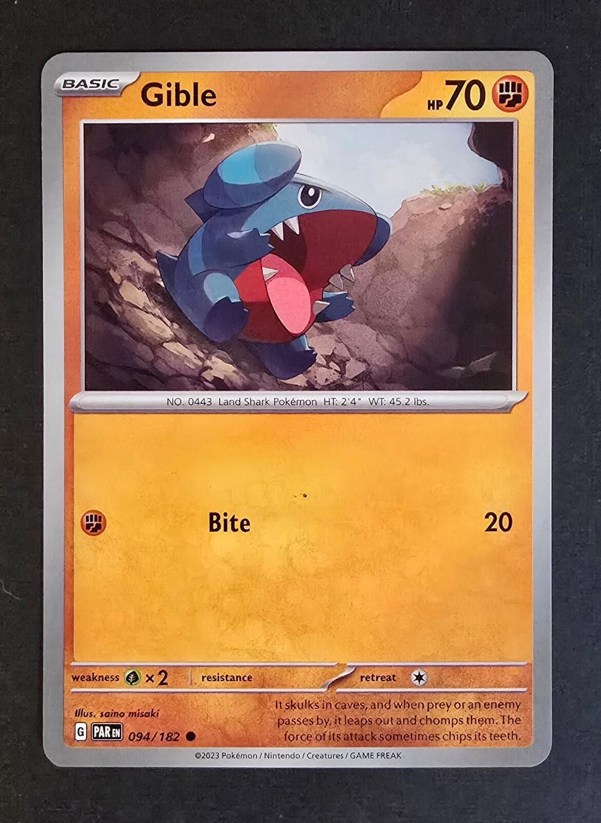 Pokemon Gible 094/182 Pokémon card Paradox Rift Size ONE SIZE - 1 Thumbnail