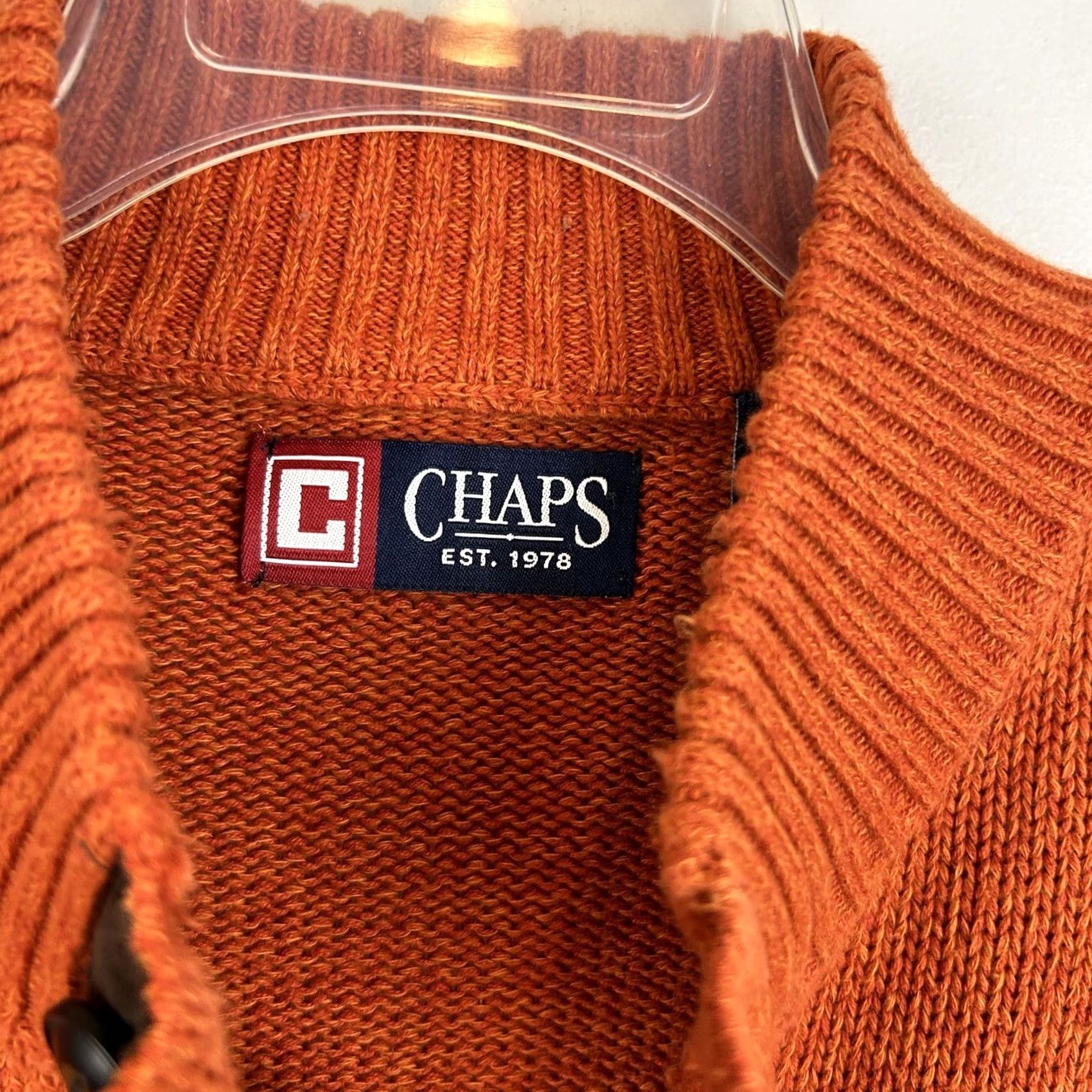 Chaps Chaps Sweater Men L Quarter Button Mock Neck Orange Cotton Knit Long Sleeve Embroidered Patch Size US L / EU 52-54 / 3 - 3 Thumbnail