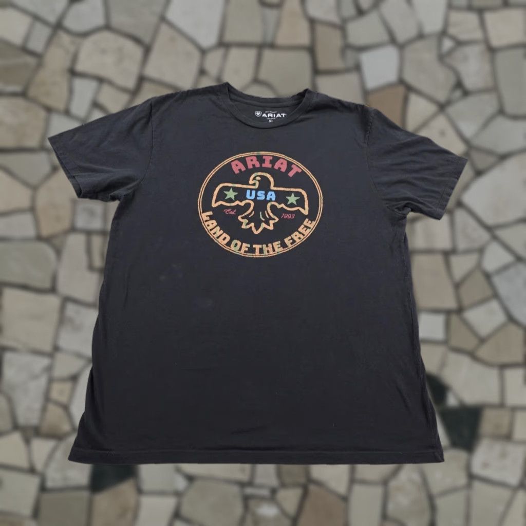 Ariat Ariat Shirt Mens XL Black Land Of The Free USA Eagle Western Cowboy Work Tee Size US XL / EU 56 / 4 - 1 Thumbnail