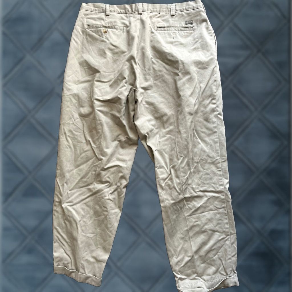 Izod Men’s IZOD 38x30 Khaki Cotton No-Iron Pleated Chino Pants EUC Size US 38 / EU 54 - 1 Thumbnail