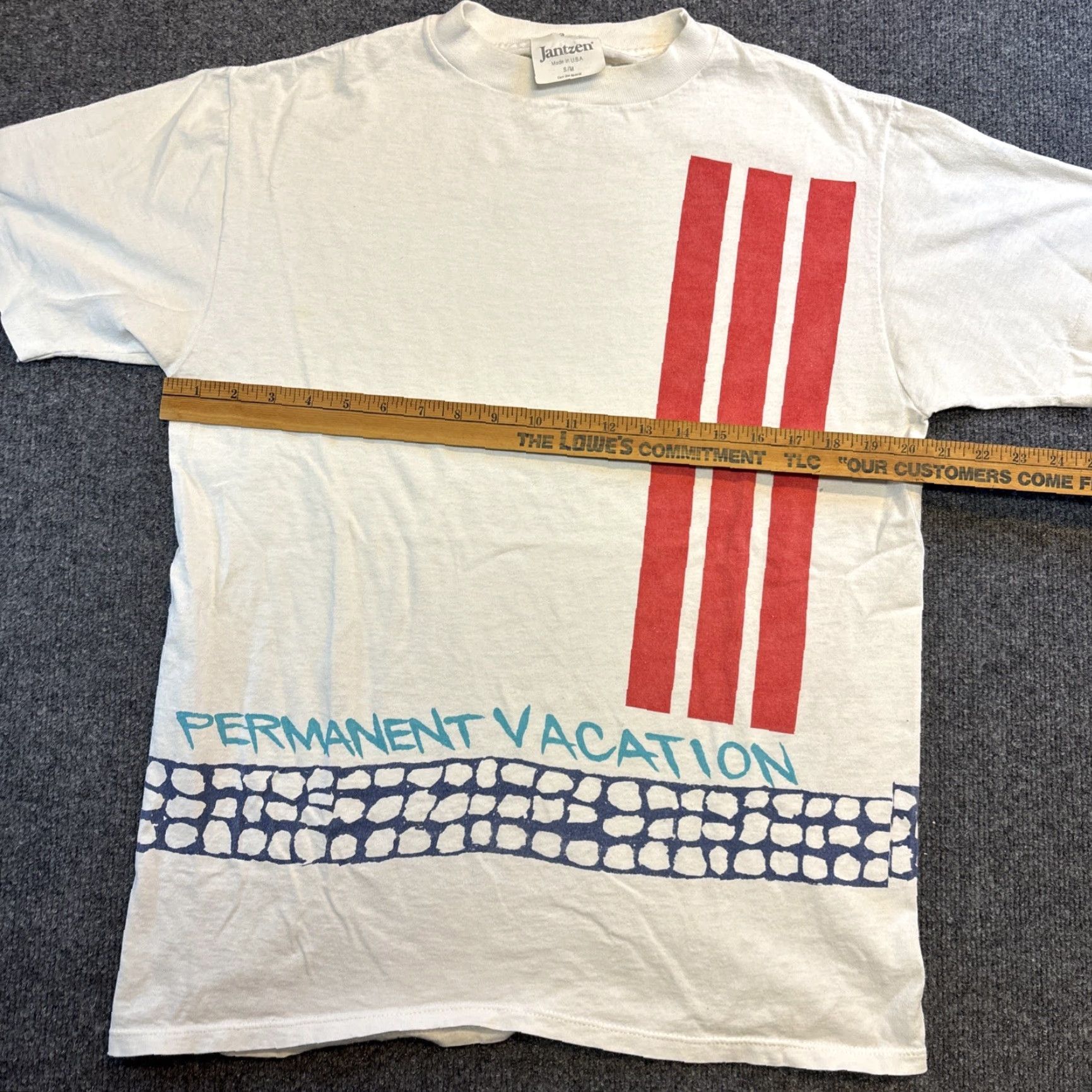 Jantzen VINTAGE Jantzen 90s T-Shirt Graphic Permanent Vacation Men’s S/M White T-Shirt Mens M White 90s Graphic Permanent Vacation Jantzen Shirt Size US M / EU 48-50 / 2 - 6 Thumbnail