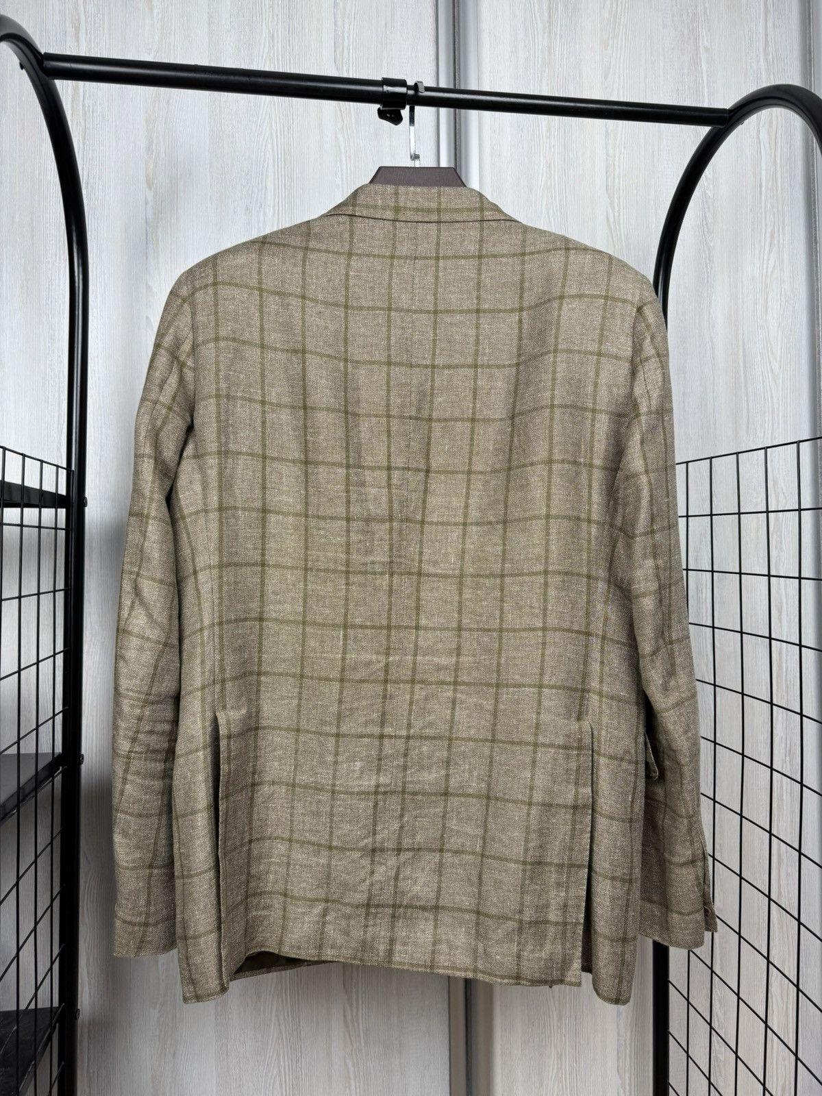 Doriani Doriani Milano beige checkered unlined linen wool blazer Size 44R - 9 Thumbnail
