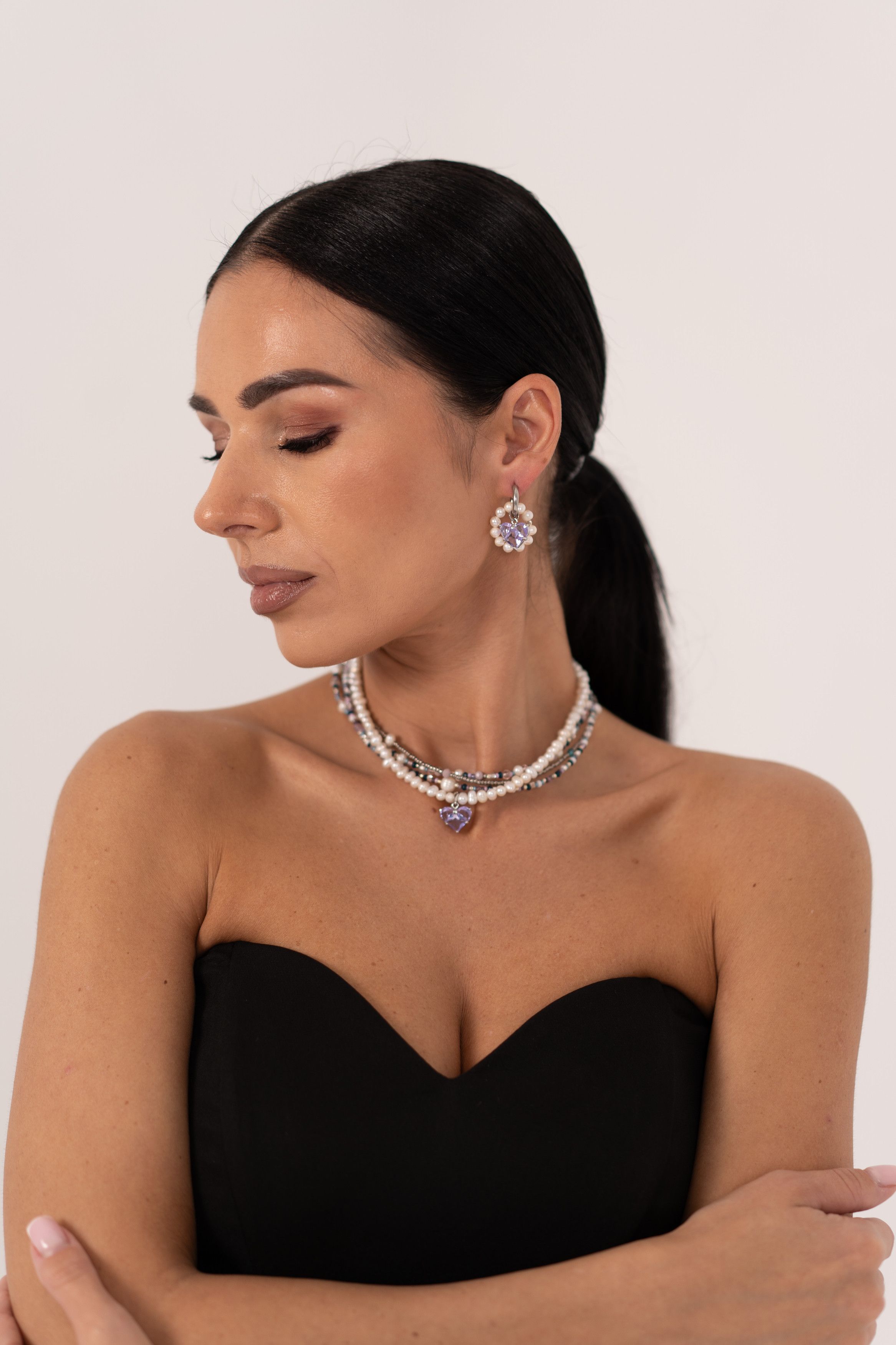 Other Handmade Pearl & Crystal Jewelry Set – Violet Heart Pendant Size ONE SIZE - 3 Thumbnail