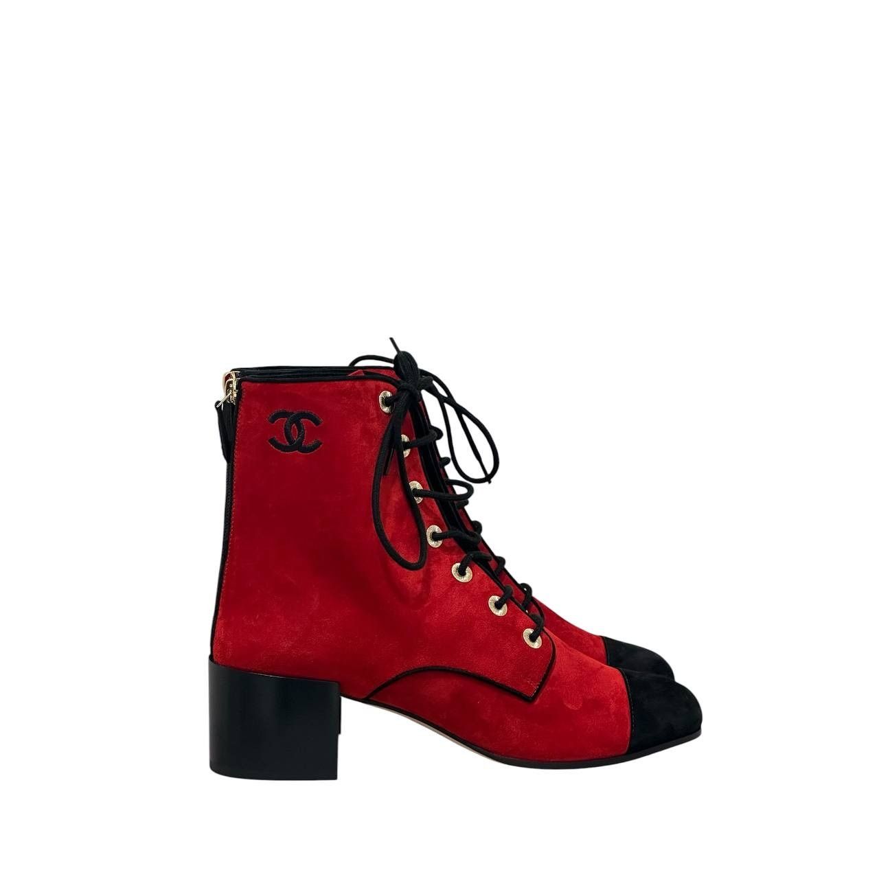 Chanel NWOB Chanel Red Suede 19K Block Heel Lace-Up Boots Sz.41 Size US 11 / IT 41 - 3 Thumbnail