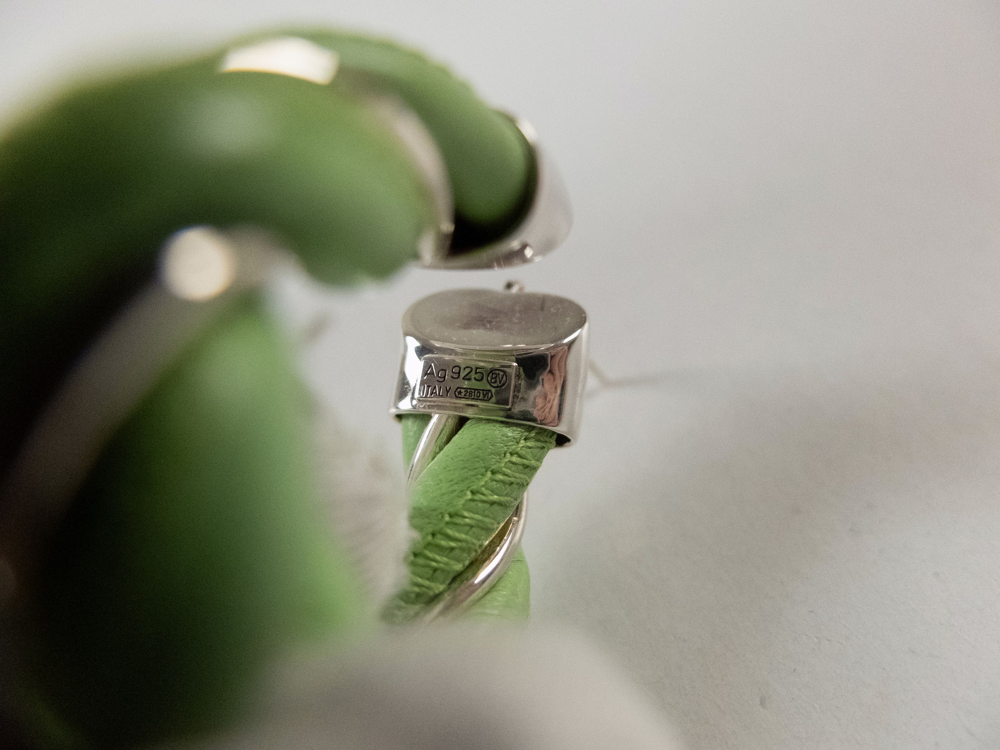 Bottega Veneta BOTTEGA VENETA Twist triangle green leather silver earrings Size ONE SIZE - 6 Thumbnail