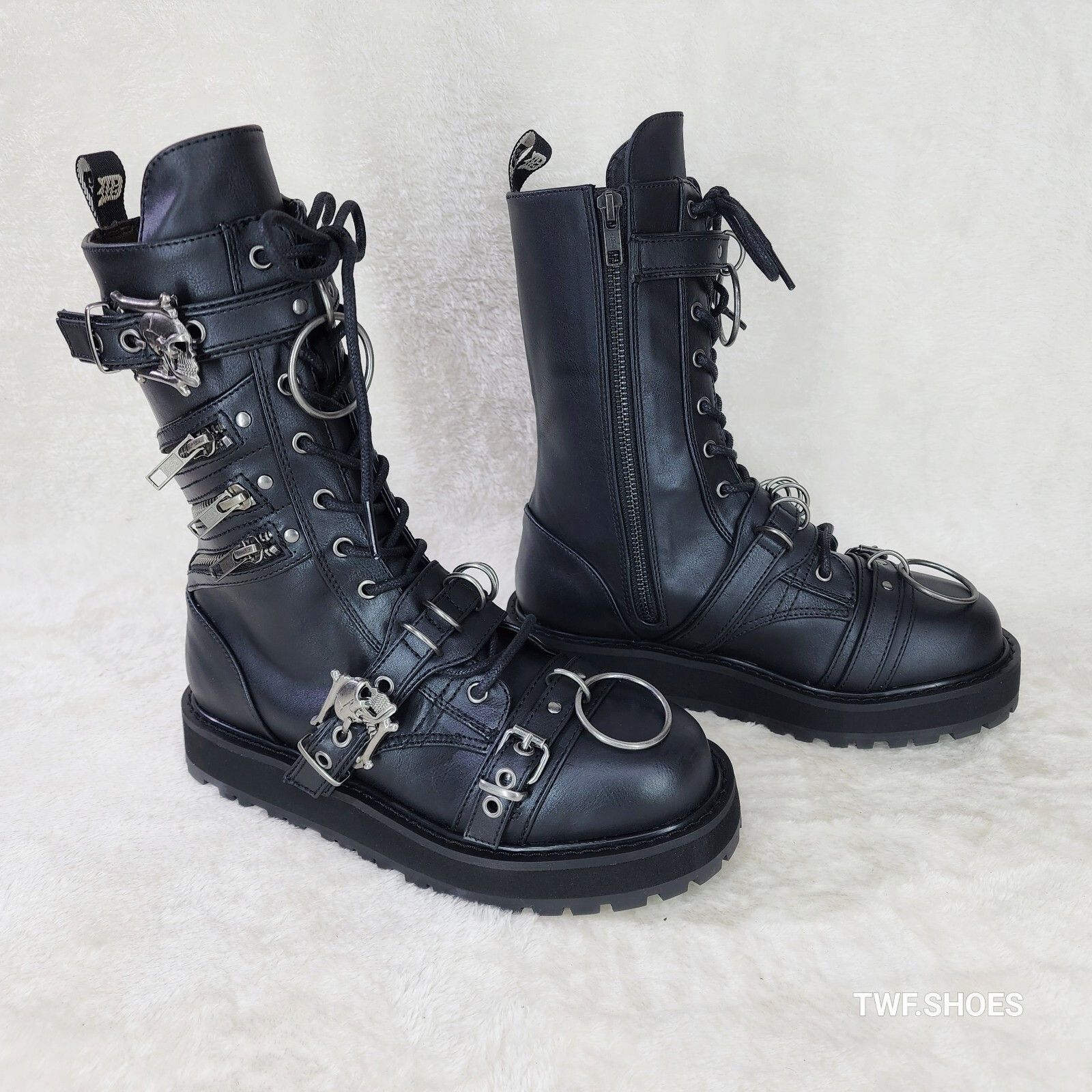 Demonia Cult DEMONIA Valor Goth Combat Biker Ankle Boots Black Matte Men Size US 8 / EU 41 - 7 Thumbnail
