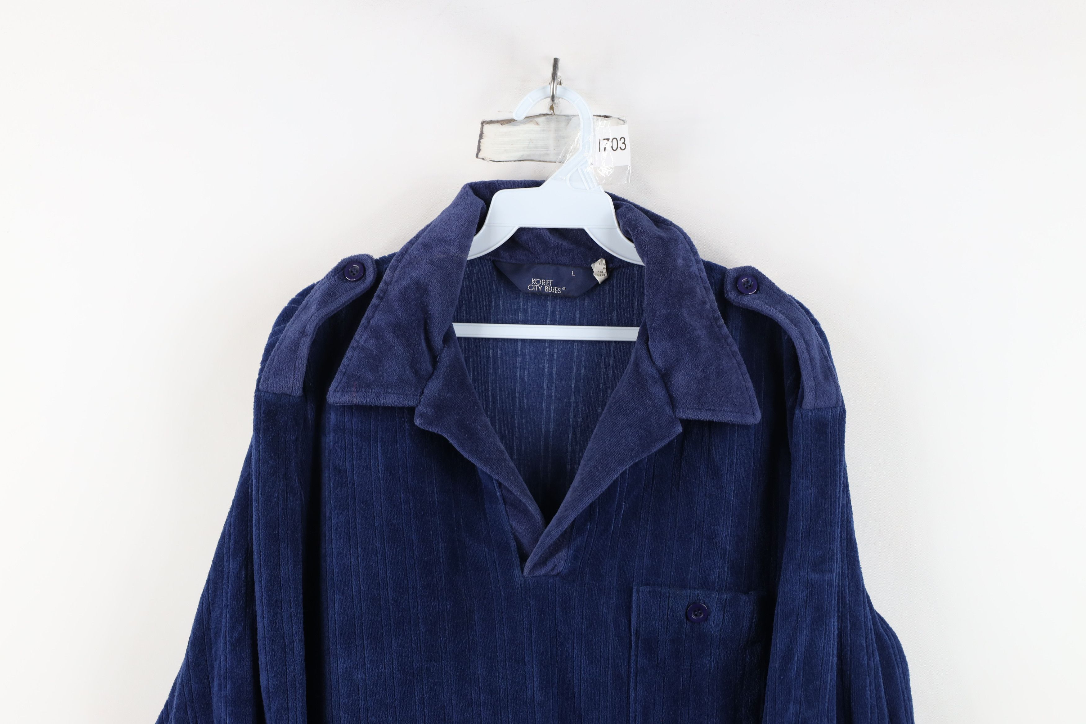 Vintage Vintage 70s Streetwear Ribbed Velour Commando Polo Blue Size US L / EU 52-54 / 3 - 2 Thumbnail