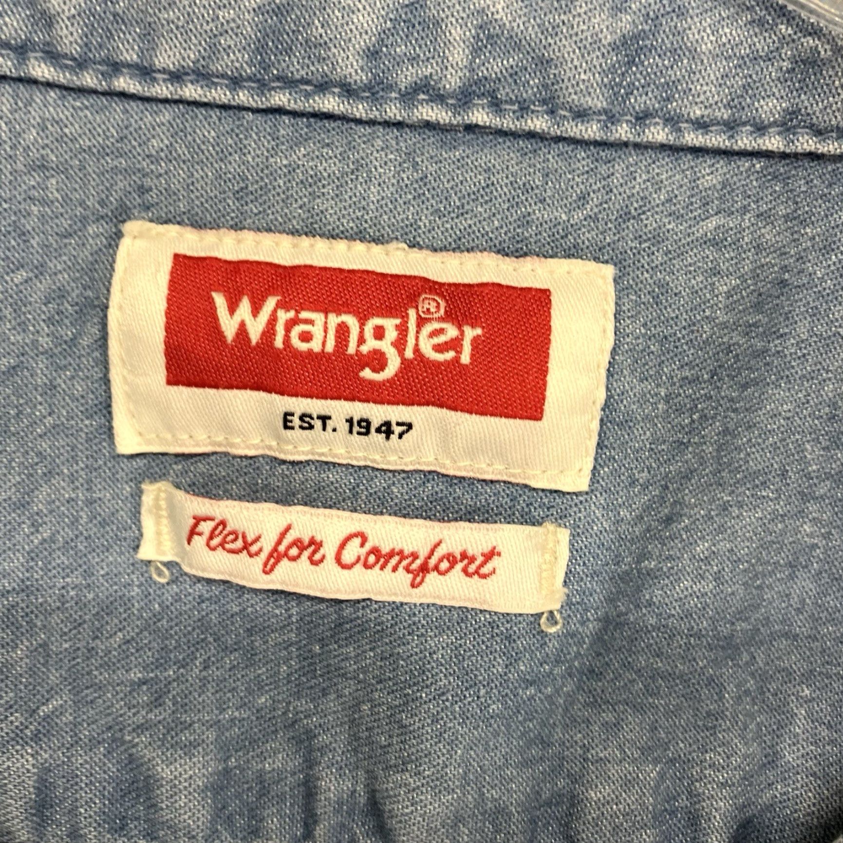Wrangler Wrangler Denim Shirt 2XL Long Sleeve Pockets Blue Chambray Mens Casual Workwear Western Cowboy Outdoor Music Grunge Size US XXL / EU 58 / 5 - 3 Thumbnail