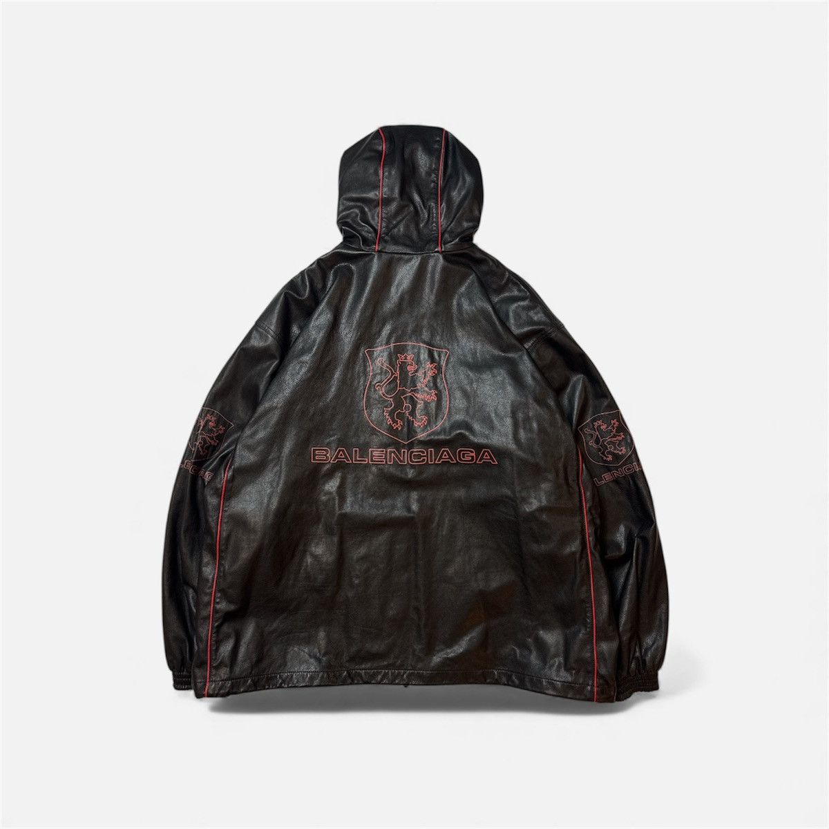 Balenciaga LION CREST HOODED LEATHER TRACK JACKET Size US L / EU 52-54 / 3 - 4 Thumbnail