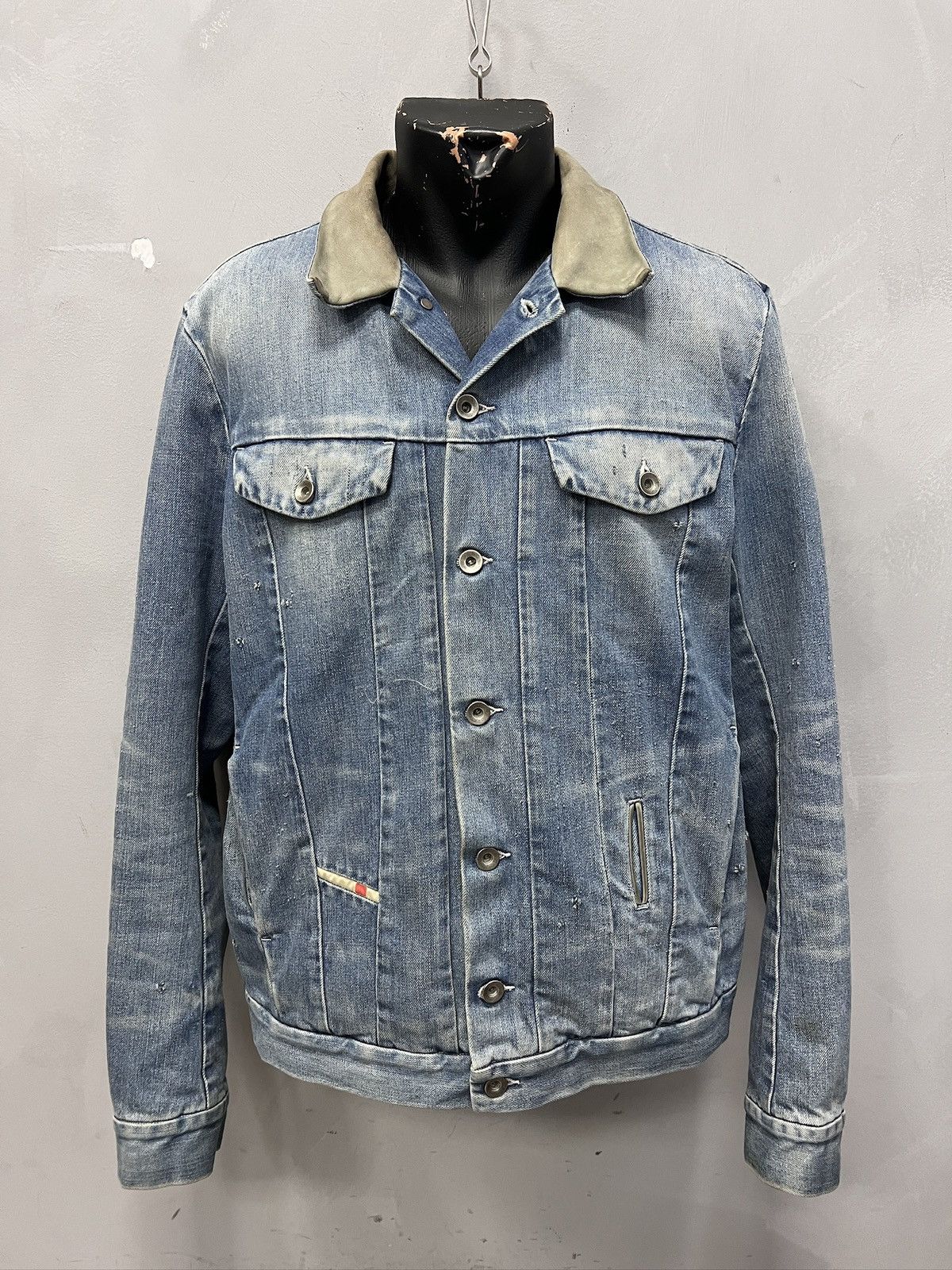 Diesel Diesel leather collar denim distressed trucker jacket y2k Size US M / EU 48-50 / 2 - 1 Thumbnail