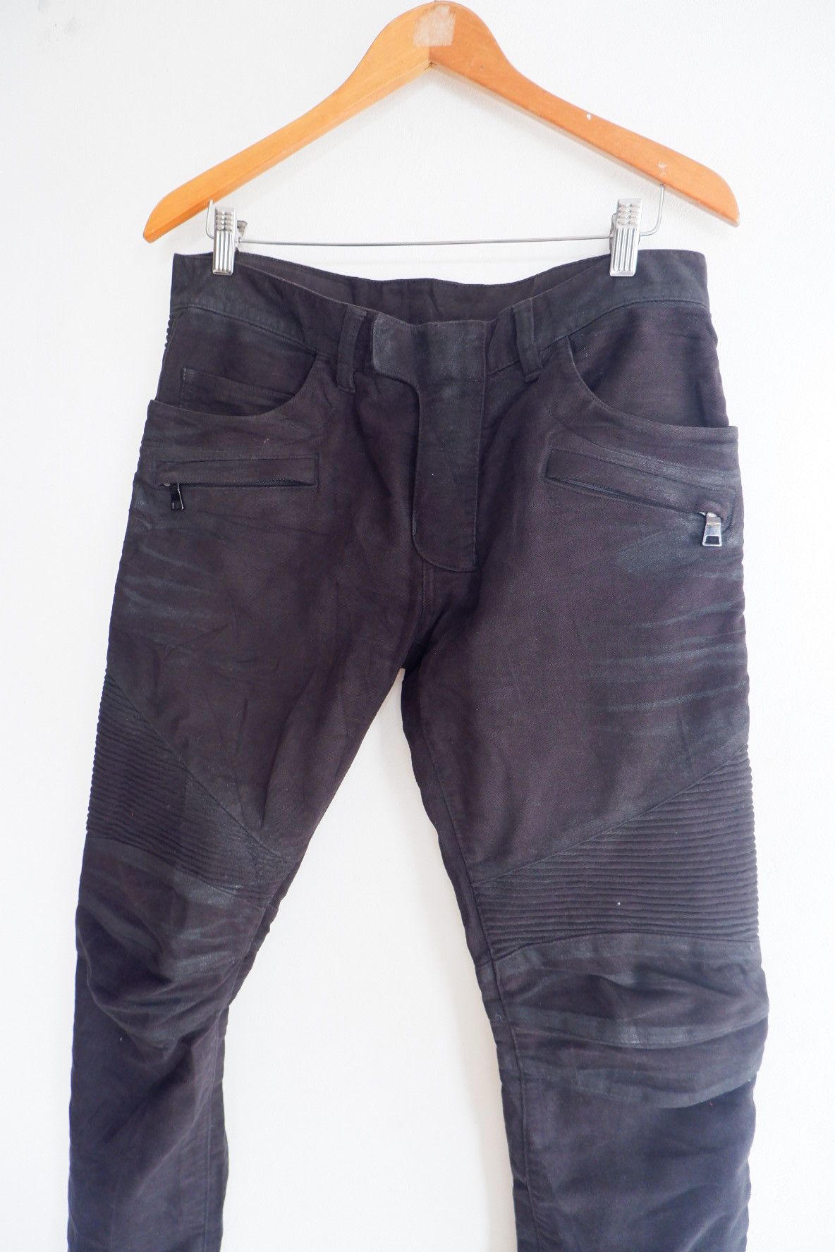 Balmain BALMAIN Christophe Decarnine Biker Waxed Jeans Size US 33 - 3 Thumbnail
