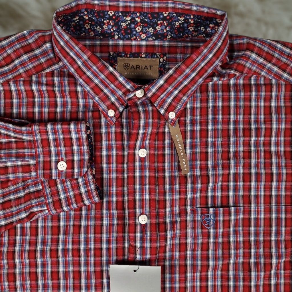 Ariat Ariat Shirt Mens 2XL Red Plaid Button-Up Long Sleeve Casual Shirt - Cotton Blend, Button-Down Collar, Regular Fit, Mens Size US XXL / EU 58 / 5 - 1 Thumbnail
