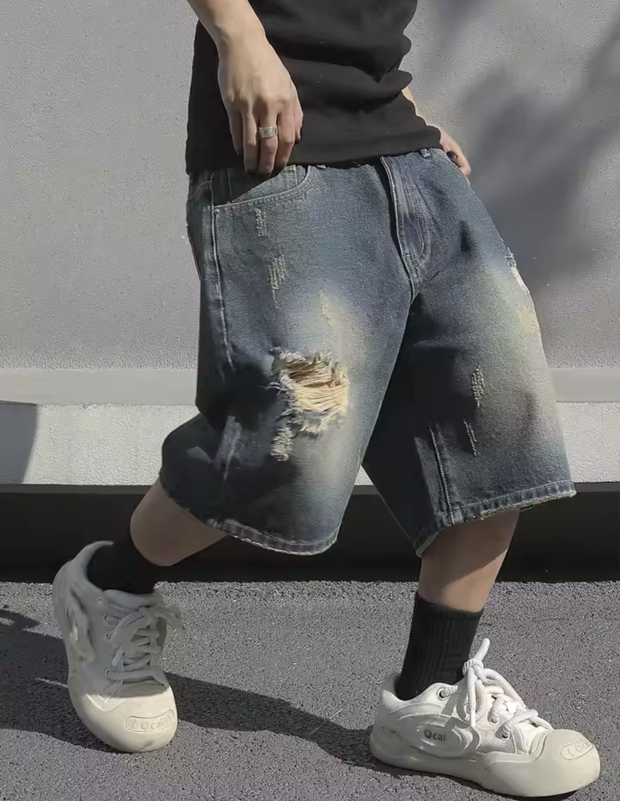 Jean × Vintage Baggy Stretchy Denim Shorts Jeans Size US 36 / EU 52 - 2 Thumbnail