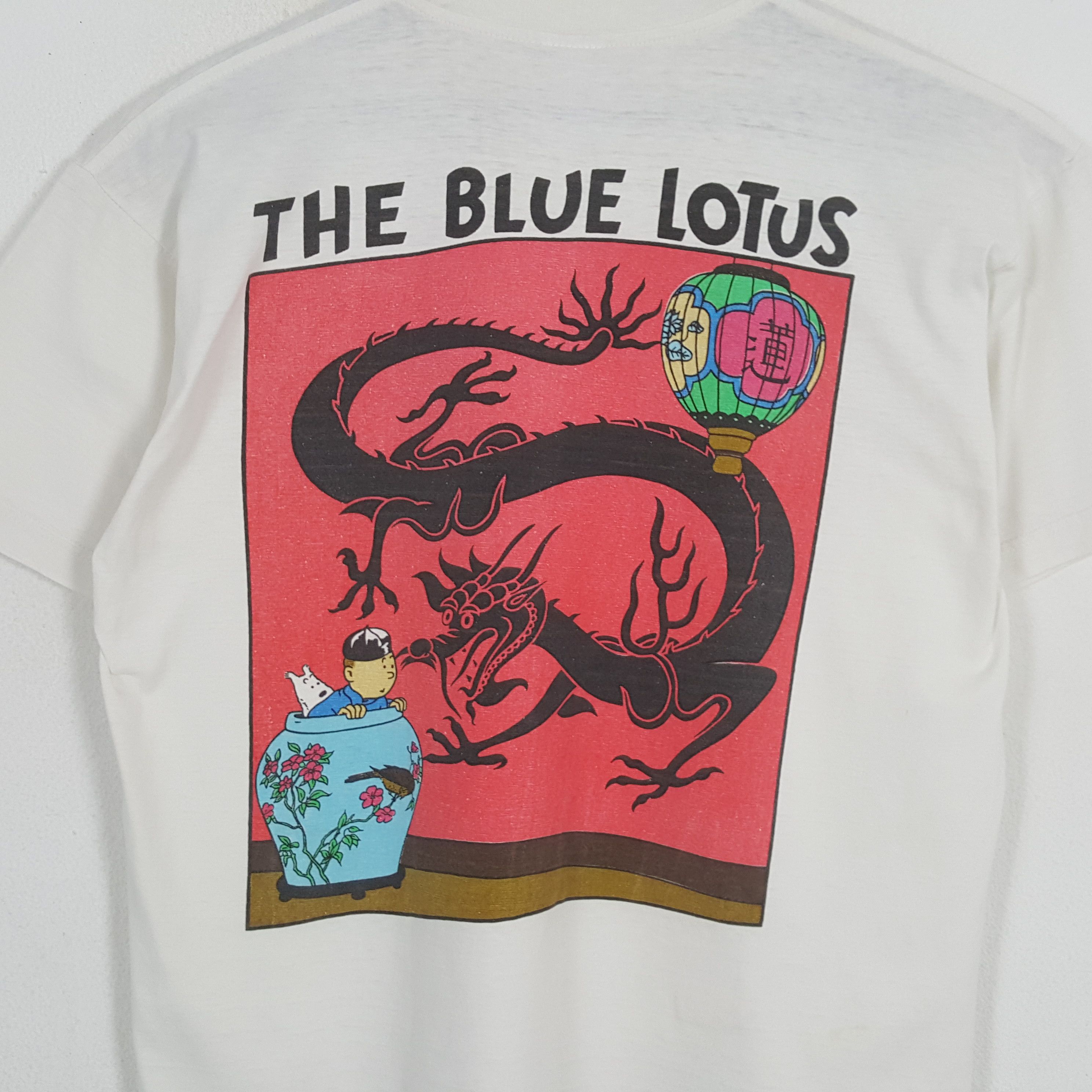 Vintage Tintin THE BLUE LOTUS Cartoon Tshirt Size US L / EU 52-54 / 3 - 2 Thumbnail